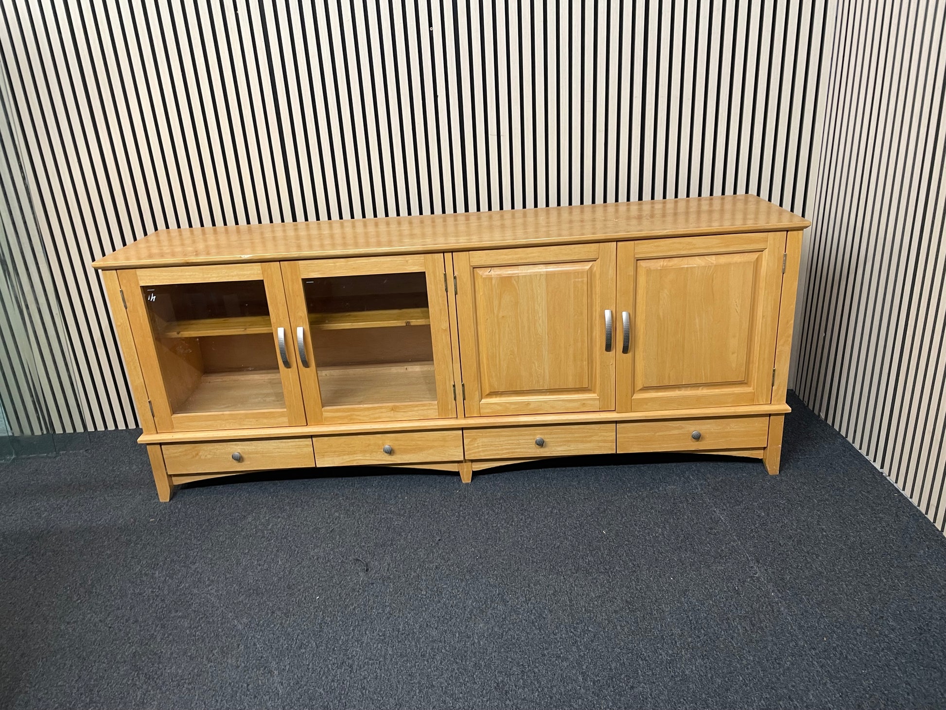 Solid beech 4 door low long sideboard unit with base drawers  3325