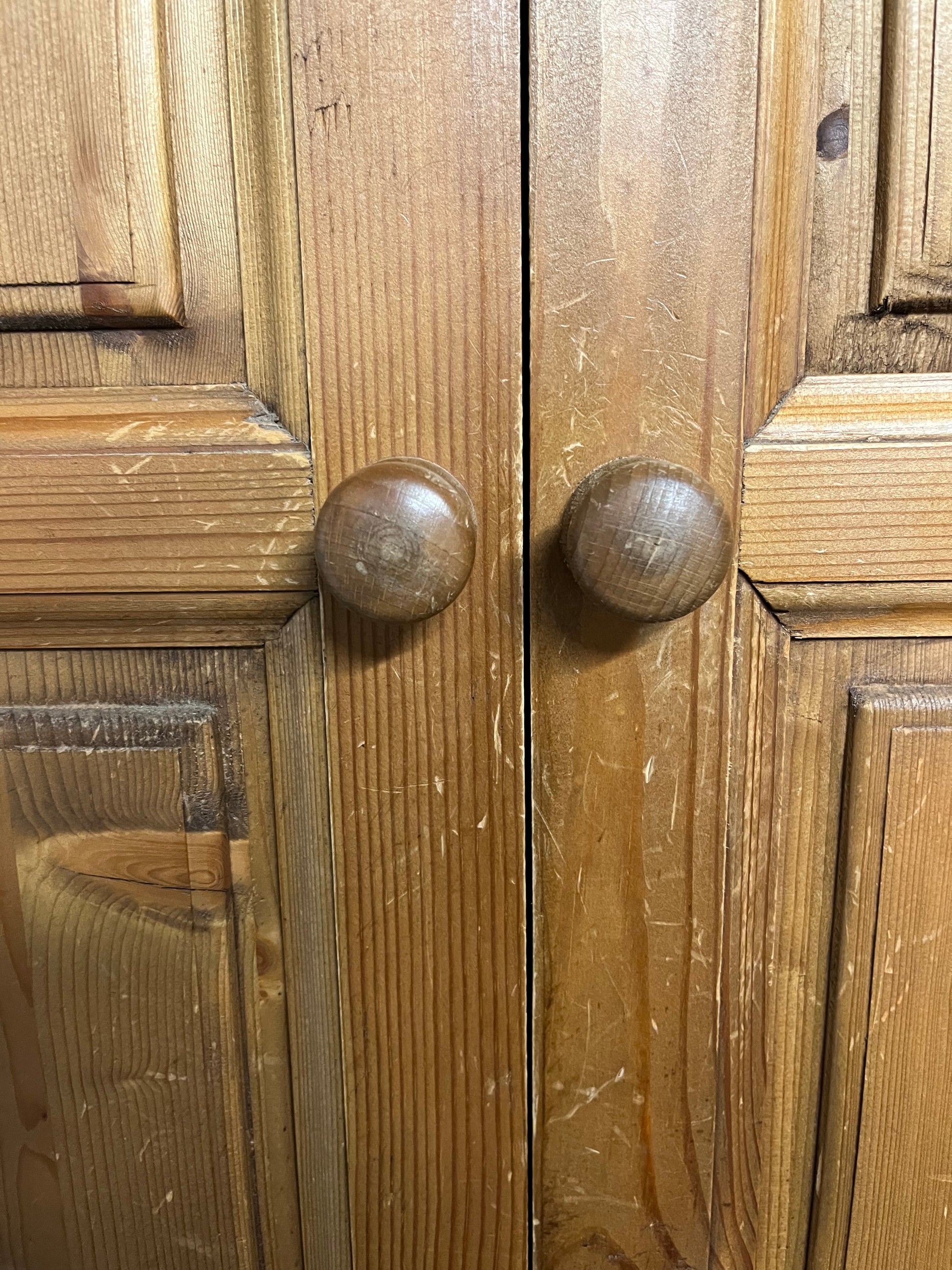 Solid tall pitch pine 3 door 4 drawer wardrobe with ornate pelmet (1480Wx2050Hx630D mm) 1225