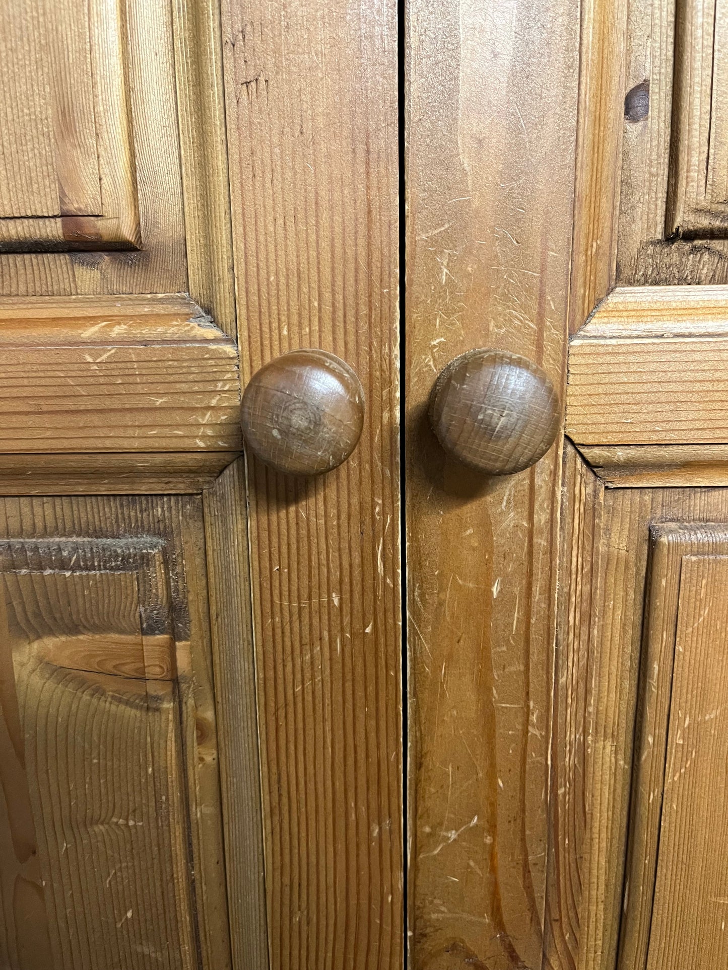 Solid tall pitch pine 3 door 4 drawer wardrobe with ornate pelmet (1480Wx2050Hx630D mm) 1225