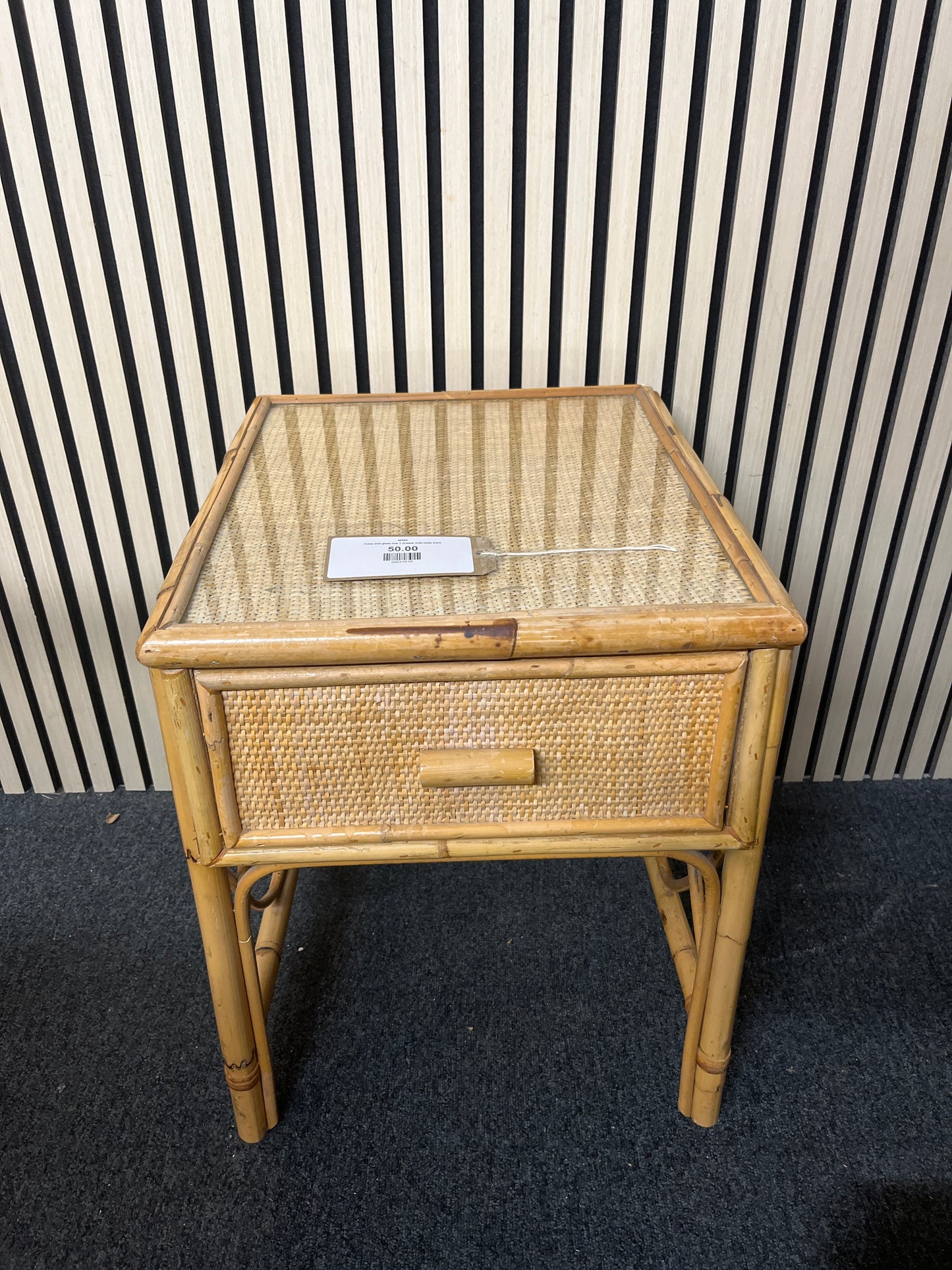 Cane and glass low 1 drawer side table 2325