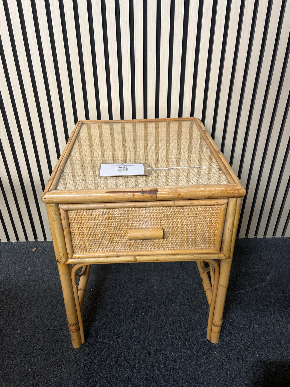 Cane and glass low 1 drawer side table 2325