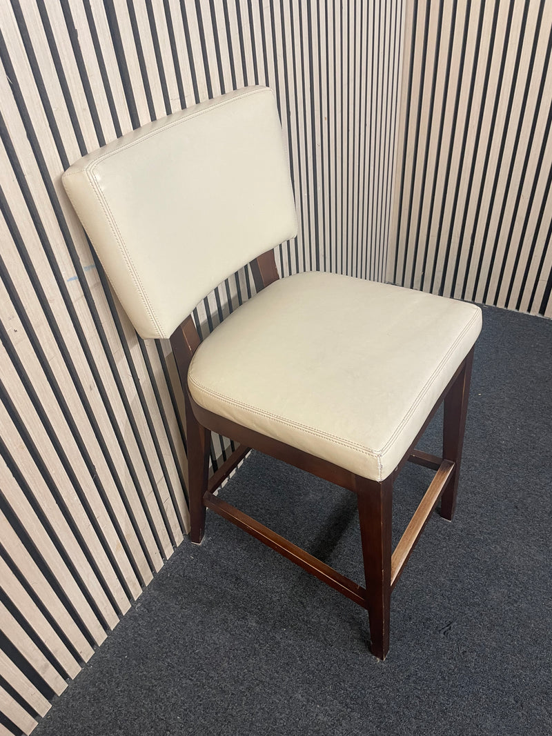 White leather high back breakfast bar stool with walnut frame  44615
