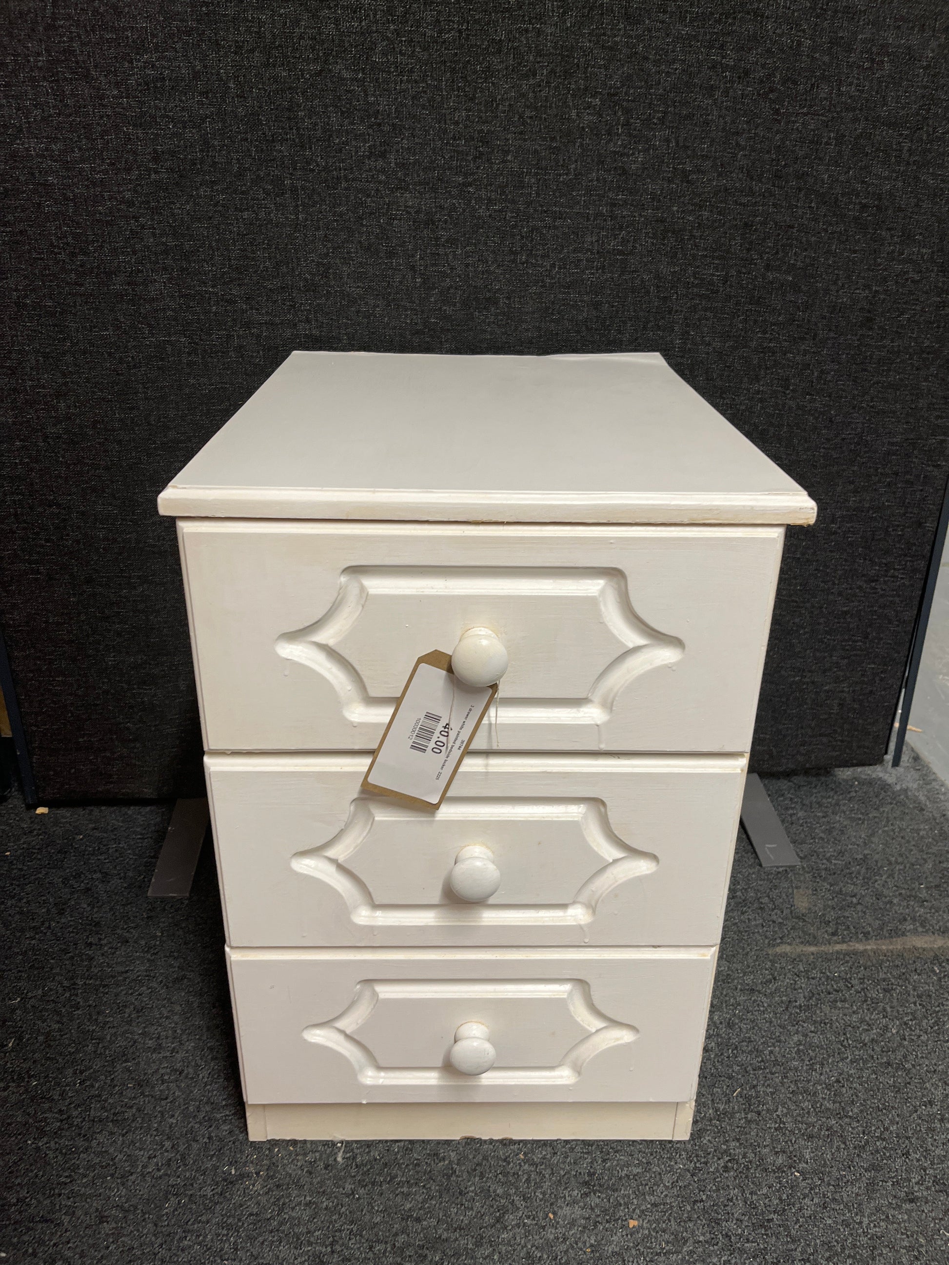 3 drawer white painted bedside locker  2225