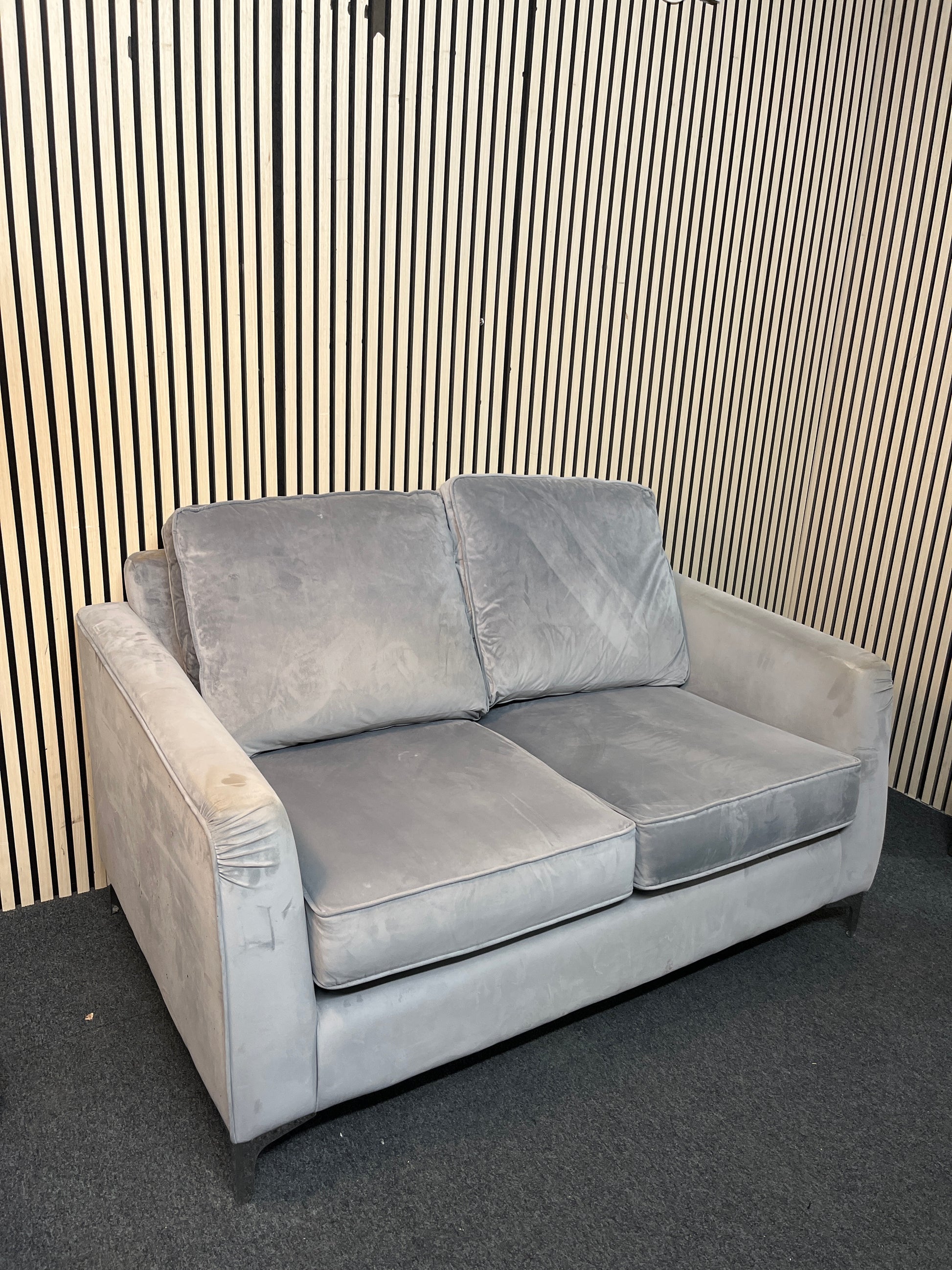 2 seater light grey suede effect high back sofa 3126