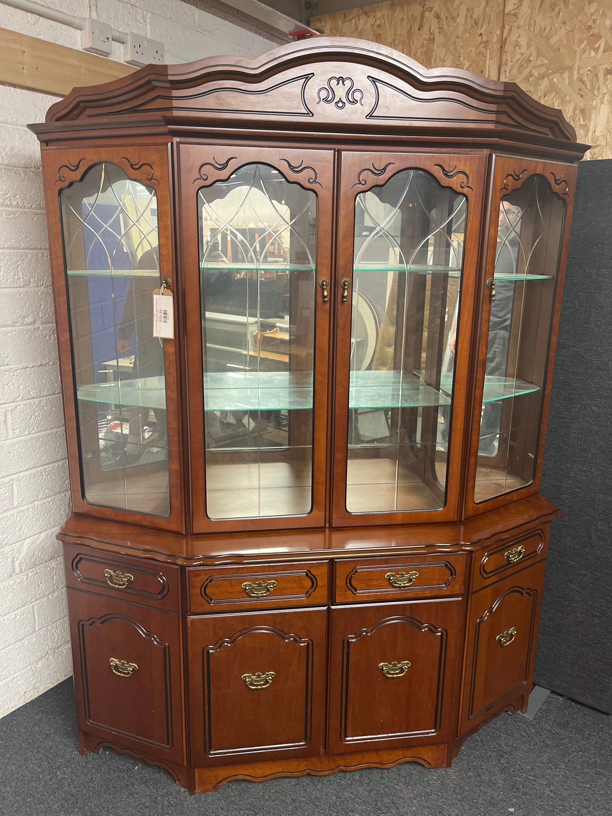 Tall rossmore mahogany curved 4 glass door display unit with base doors 2225