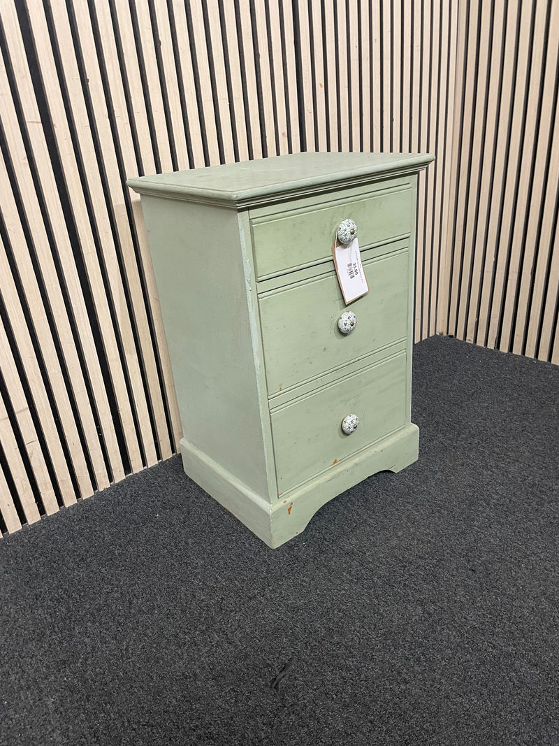 green 3 drawer solid pine bedside locker  44759