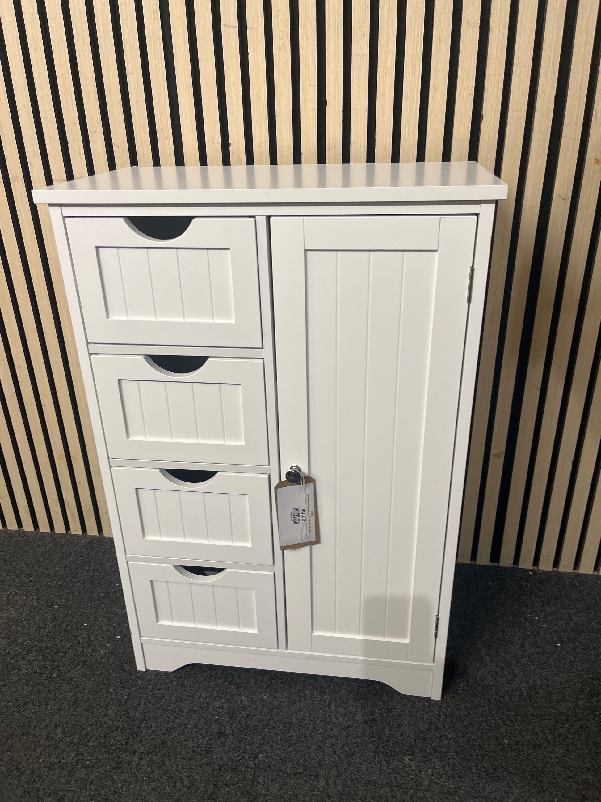 White laminate 1 door 4 drawer bathroom unit 43896