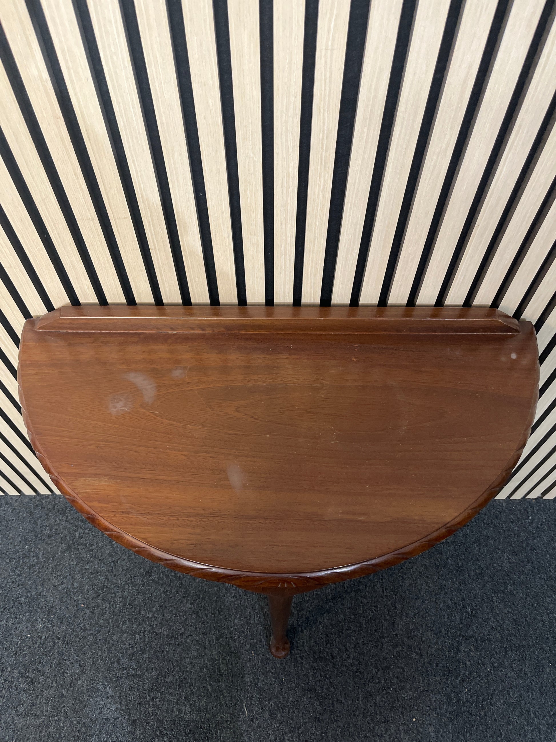 Mahogany half moon hall table with upstand, heat mark on top 3325