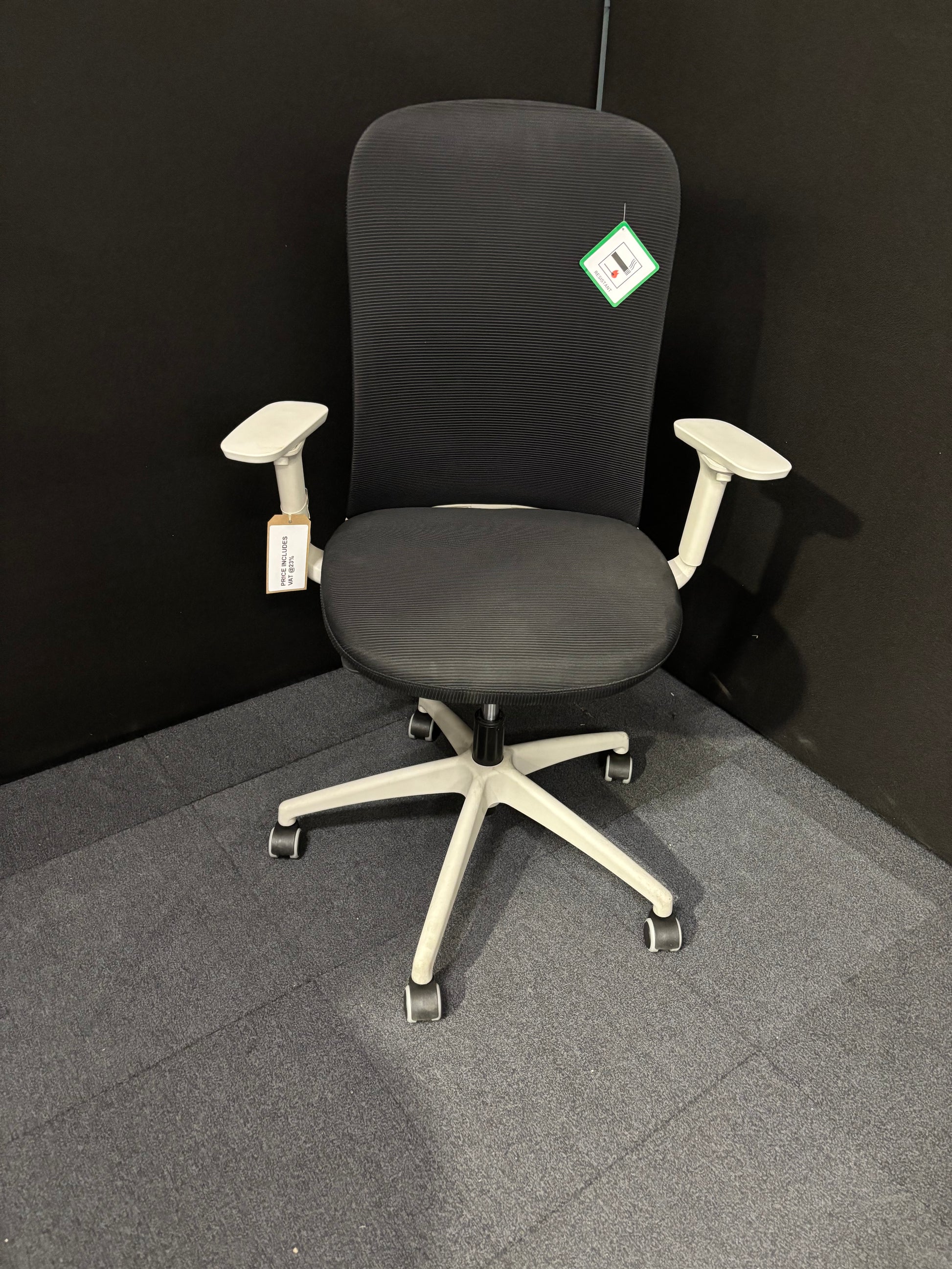 Sway black mesh back adjustable operator chair with black fabric seat, grey frame and base, price inc vat