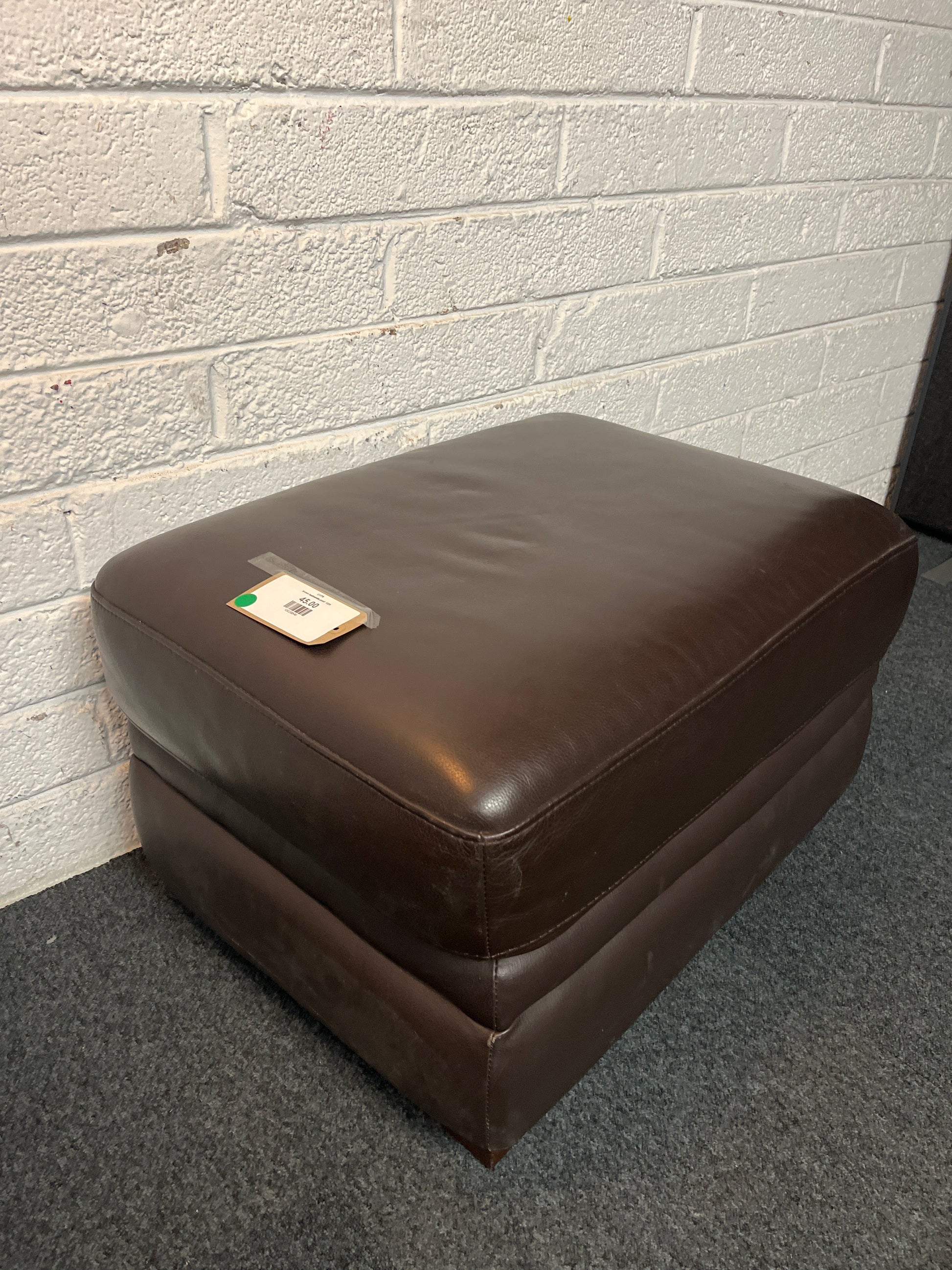 brown leatherette poof  1225