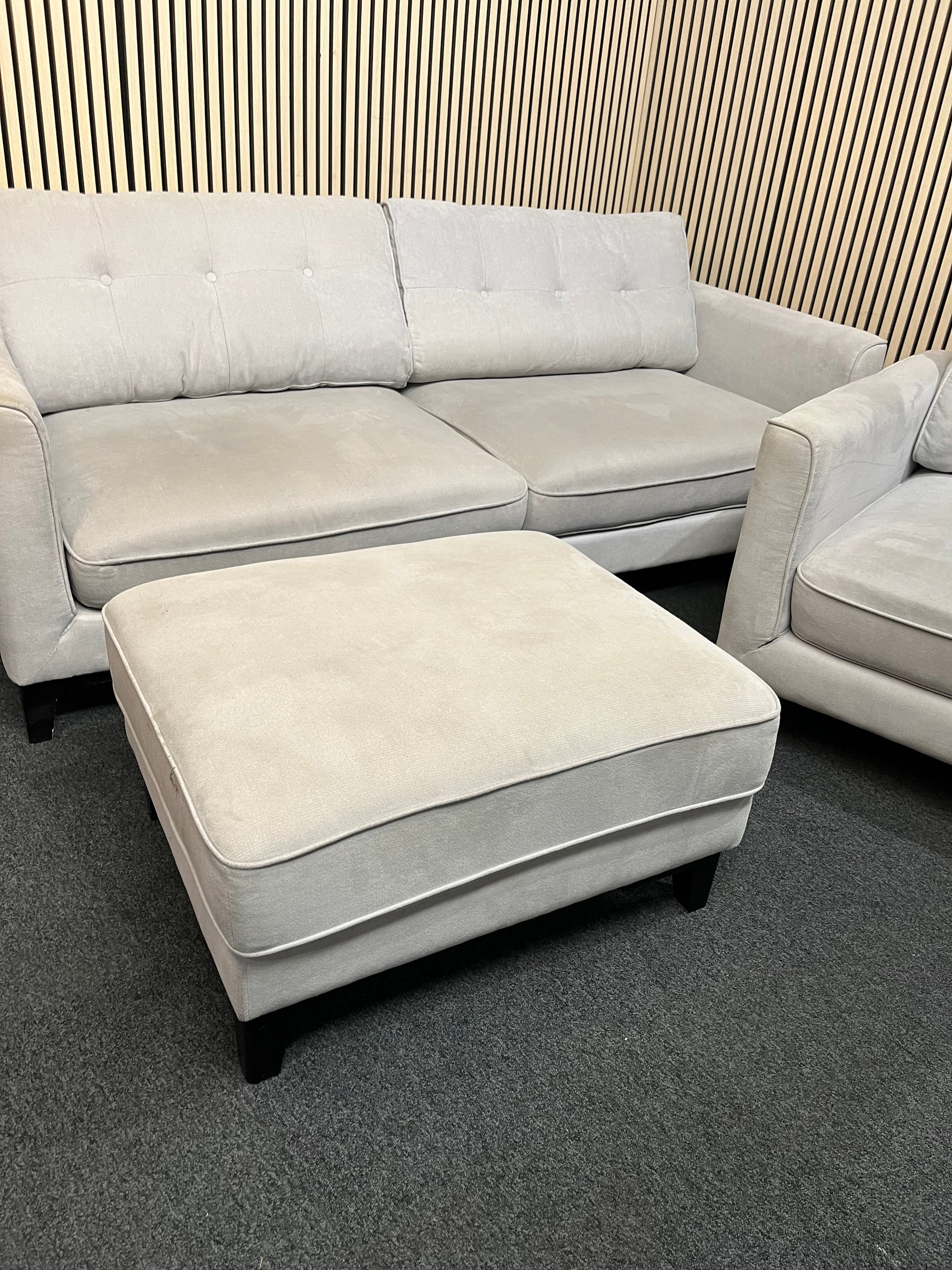 3 seater grey fabric sofa with return and matching armchair 3325