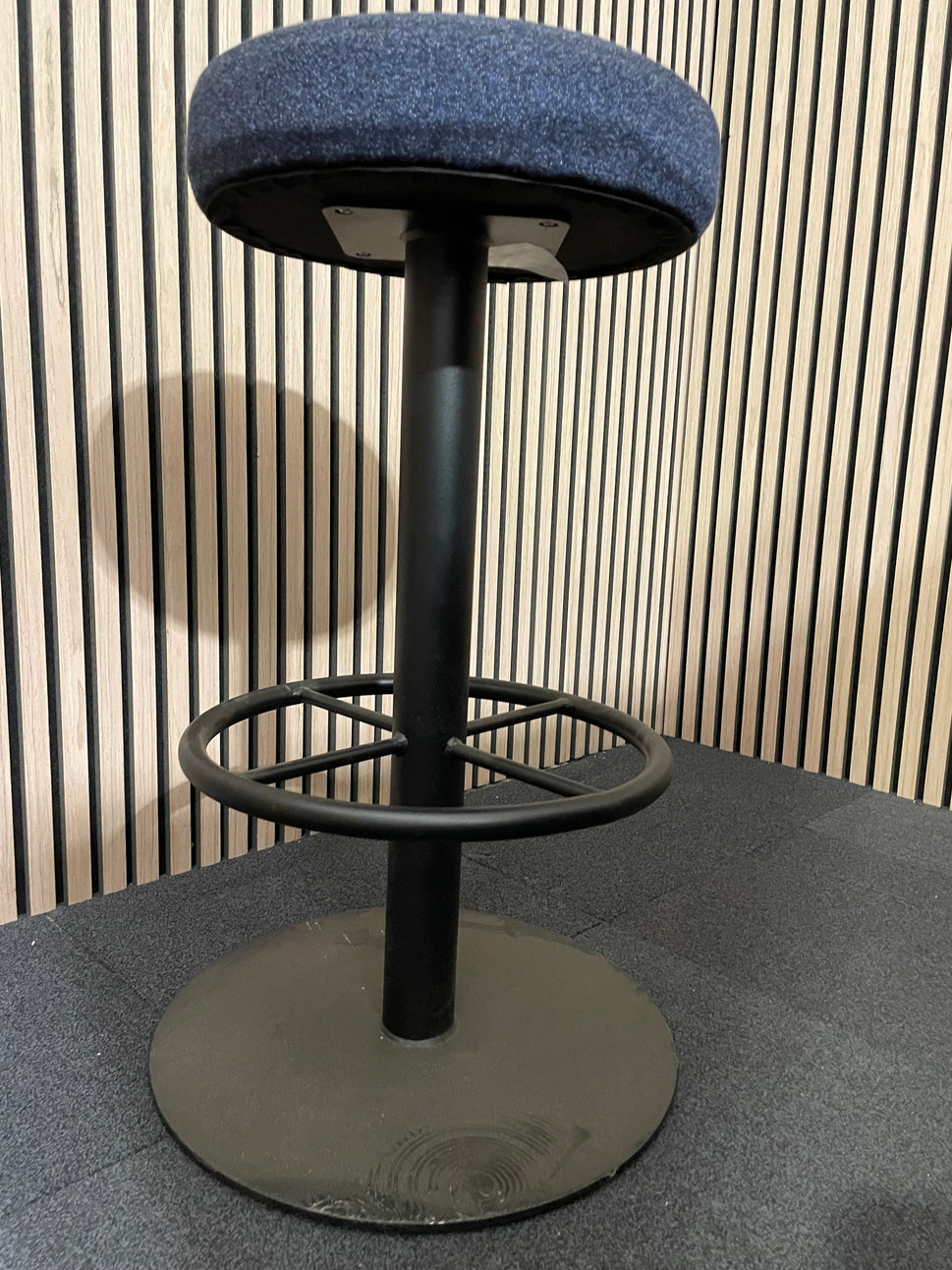 Ex-Demo Navy Fabric Round High Stool w/ Foot Rest