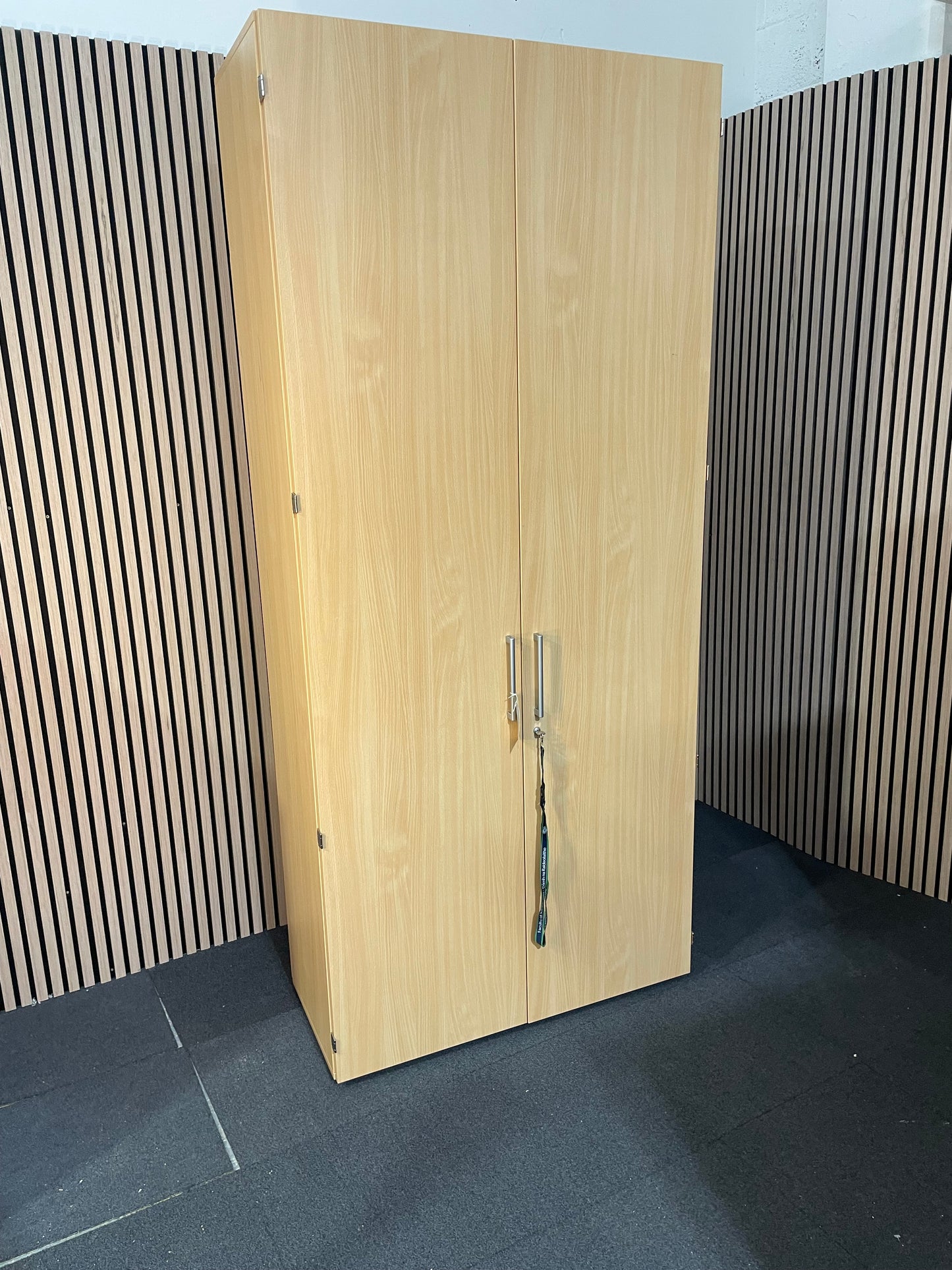 Tall beech 2 door bookcase with shelves- 225cm H x 99 cm W x 45 cm D  3425