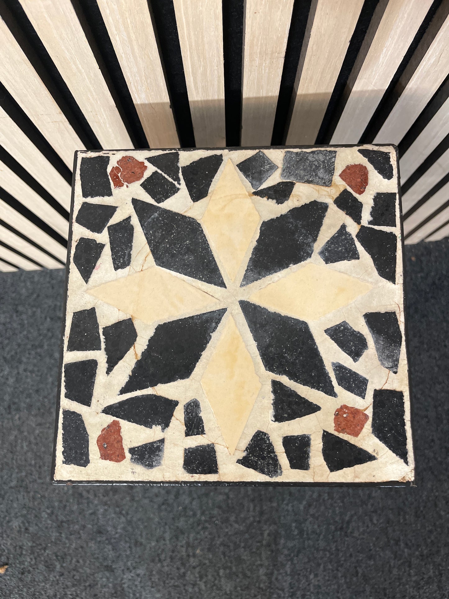 Small black metal and tiled ornate plant table 3126