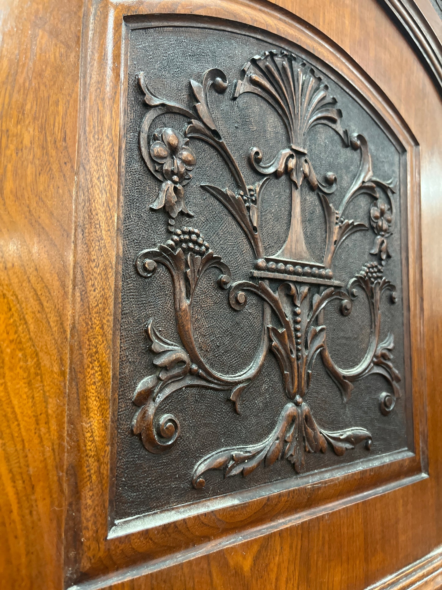 Ornate mahogany 9 drawer 2 door 1 glass door priest wardrobe (H 234 x W 192 x D 61 cm) 1325