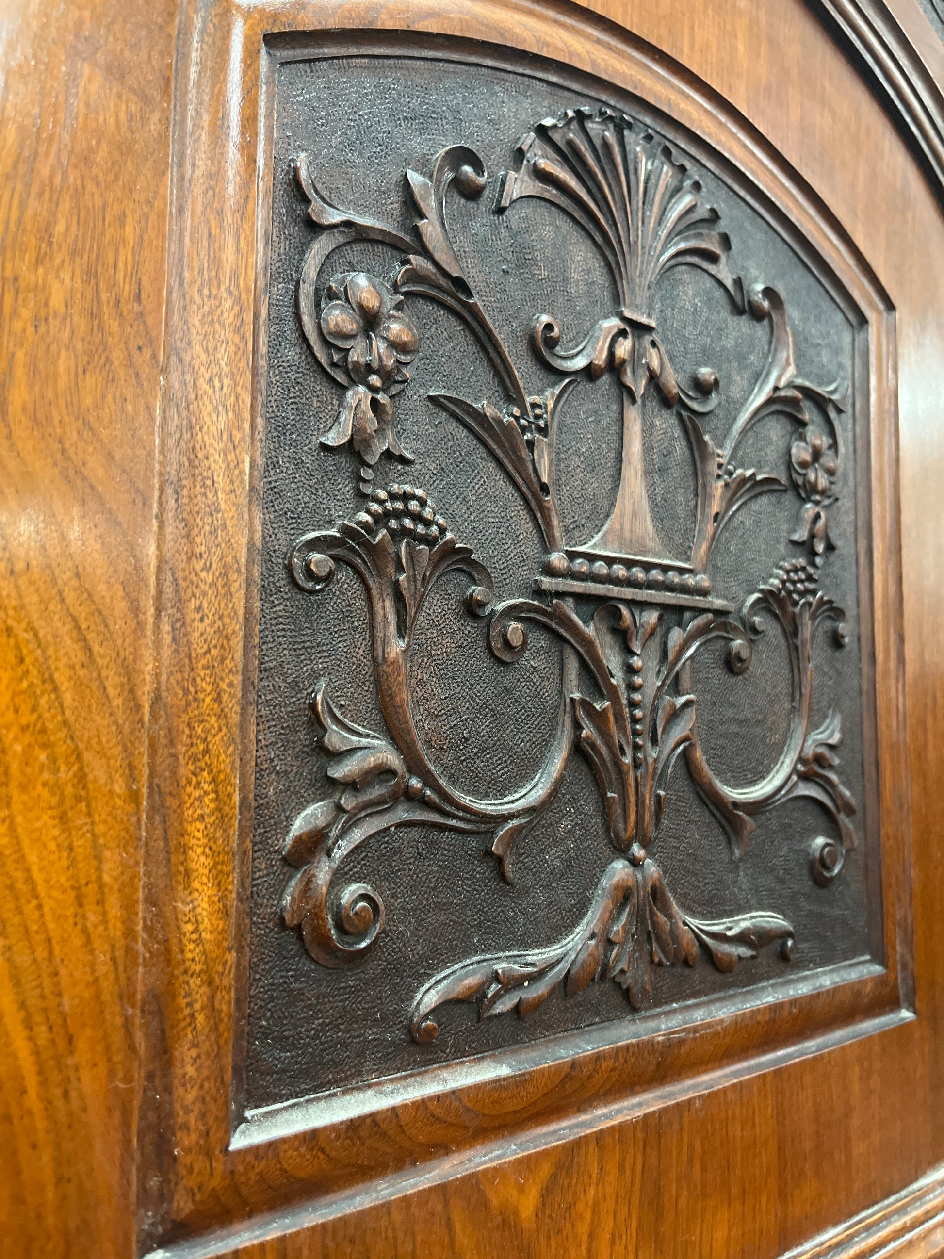 Ornate mahogany 9 drawer 2 door 1 glass door priest wardrobe (H 234 x W 192 x D 61 cm) 1325