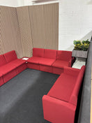 Switch Una modular soft seating L shape sofa + 2 seater with matching coffee table in soft red fabric 2 image