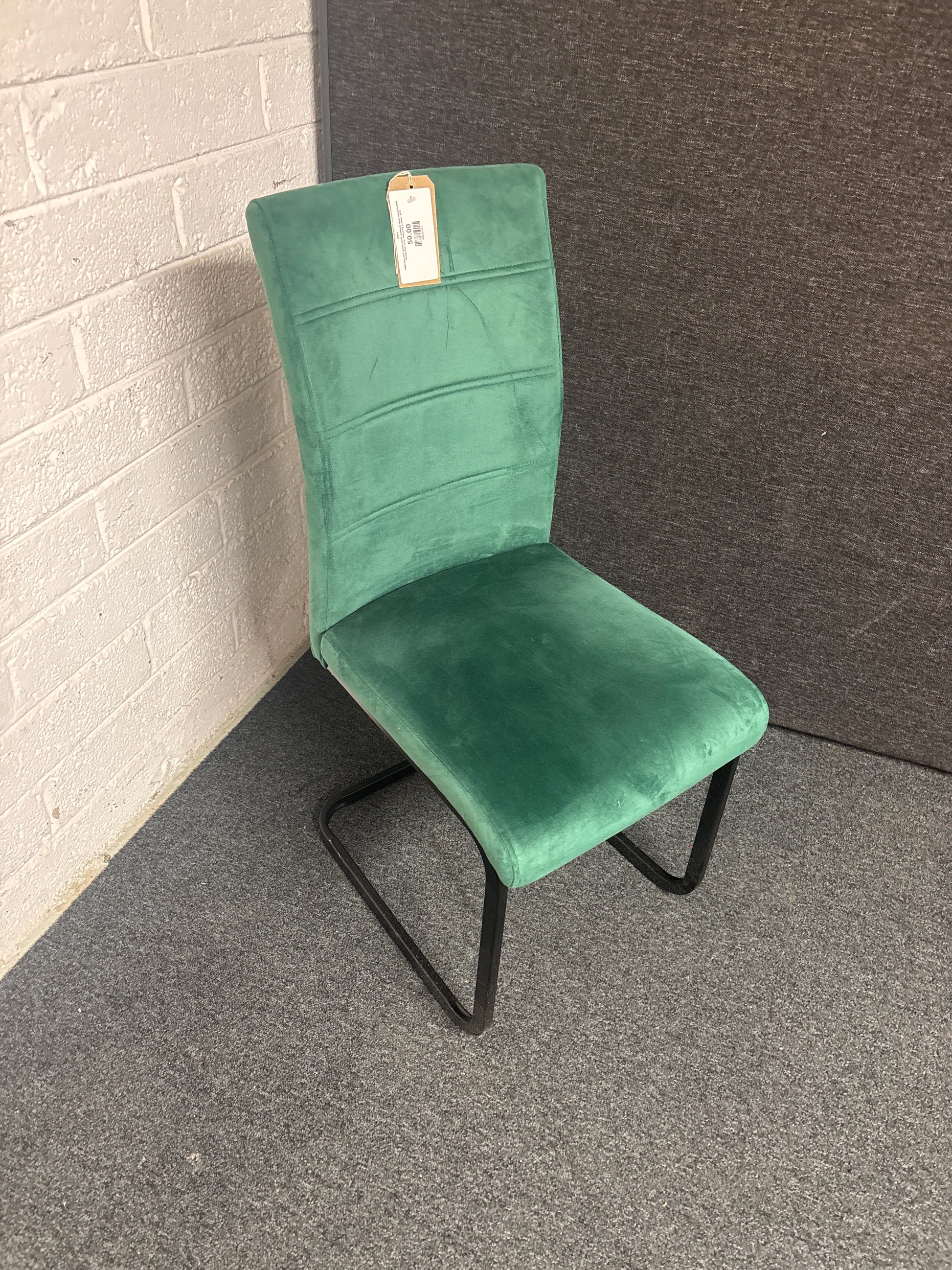 High back dark green velvet cantilever black metal framed dining chair. 6 no. matching in stock  3225