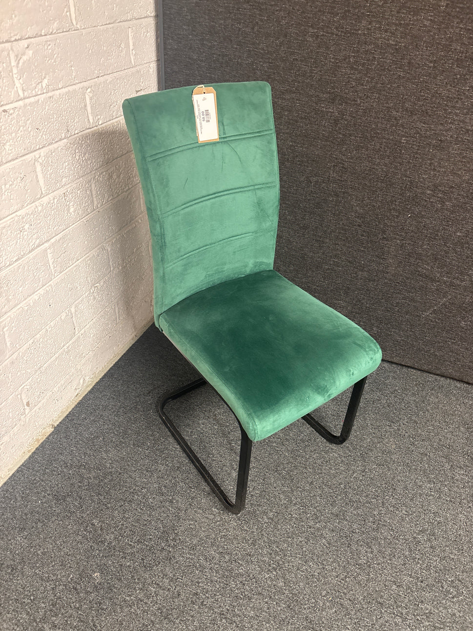 High back dark green velvet cantilever black metal framed dining chair. 6 no. matching in stock  3225