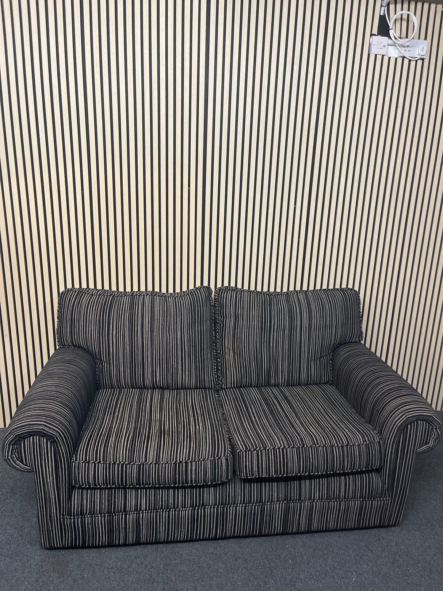 2 seater black and grey stripe fabric sofa  3325