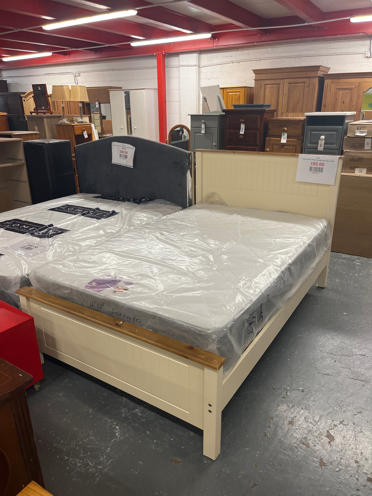 Cream and oak 4ft solid wooden bed frame  44363
