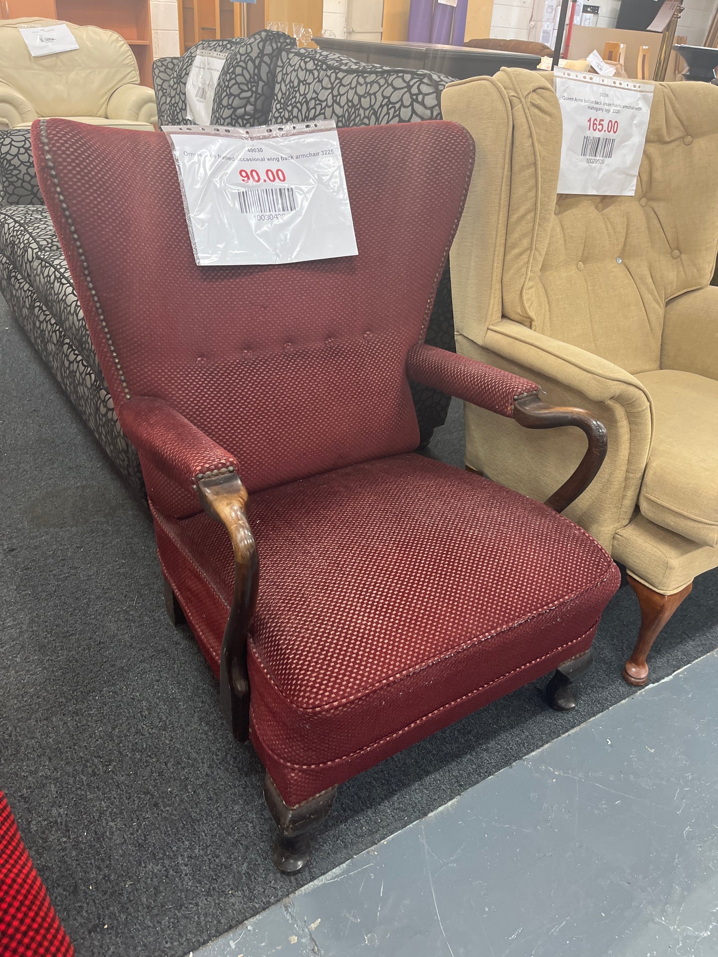 Ornate wine framed occasional wing back armchair 3225