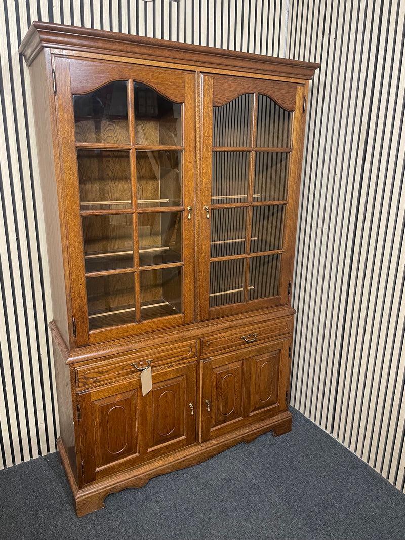 Tall stained oak glass display case  (H 186 x W 116 x D 42 cm)  44664