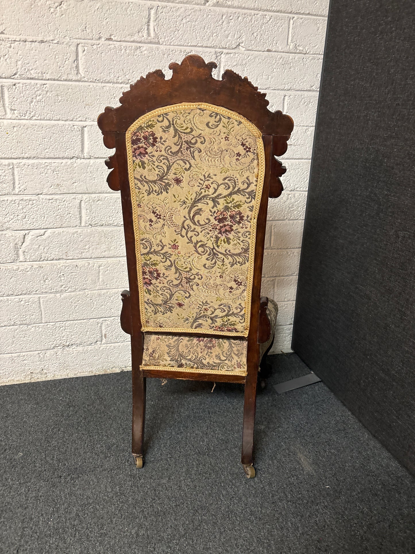 Solid mahogany carved framed occasional chair with tapestry fabric 3225