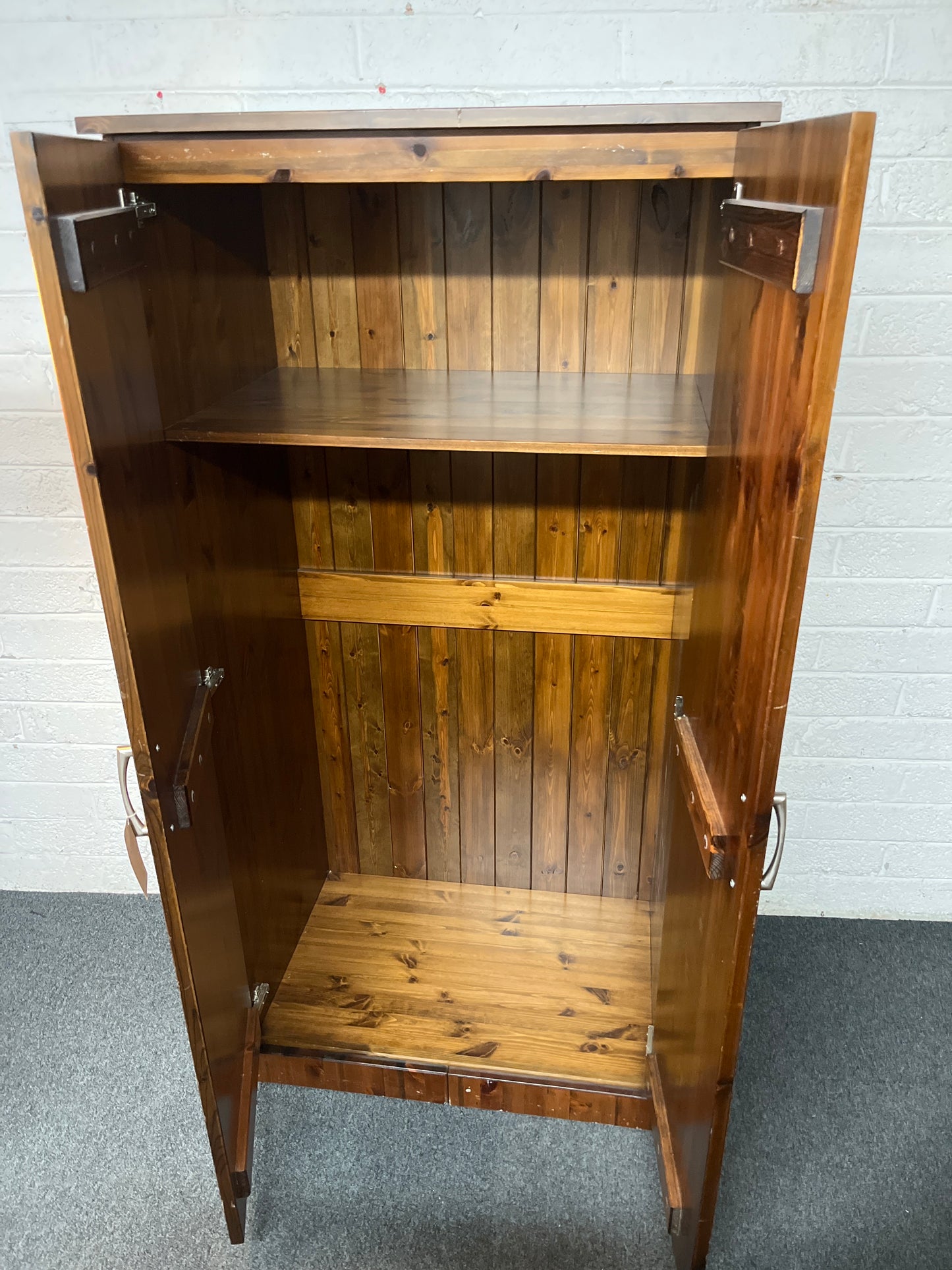 Tall 2 door 1 drawer solid pine stained wardrobe (H 187 x W 90 x D 55 cm) 1325