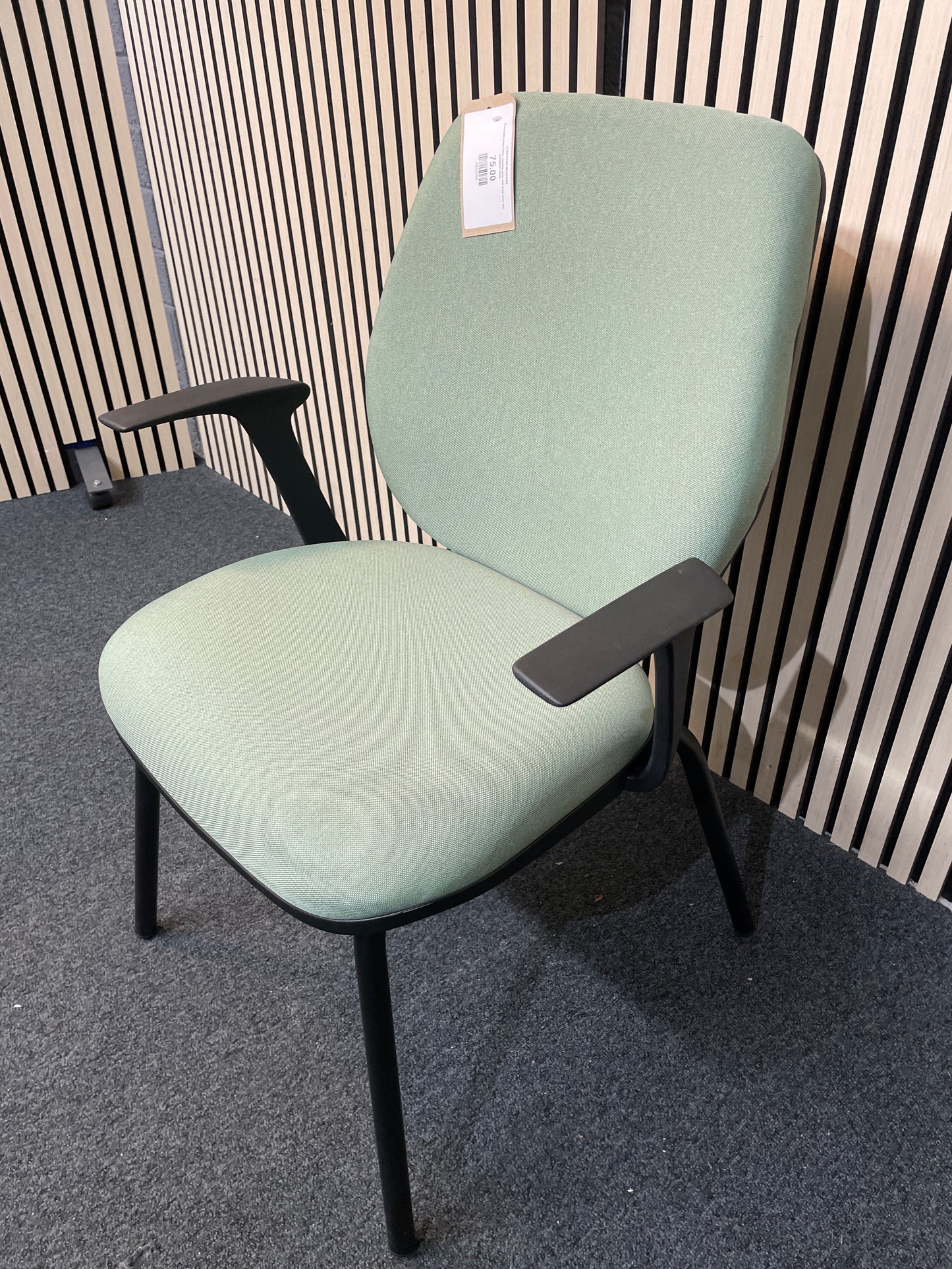 Pawd jade green fabric meeting chair with fixed arms and cantilever frame