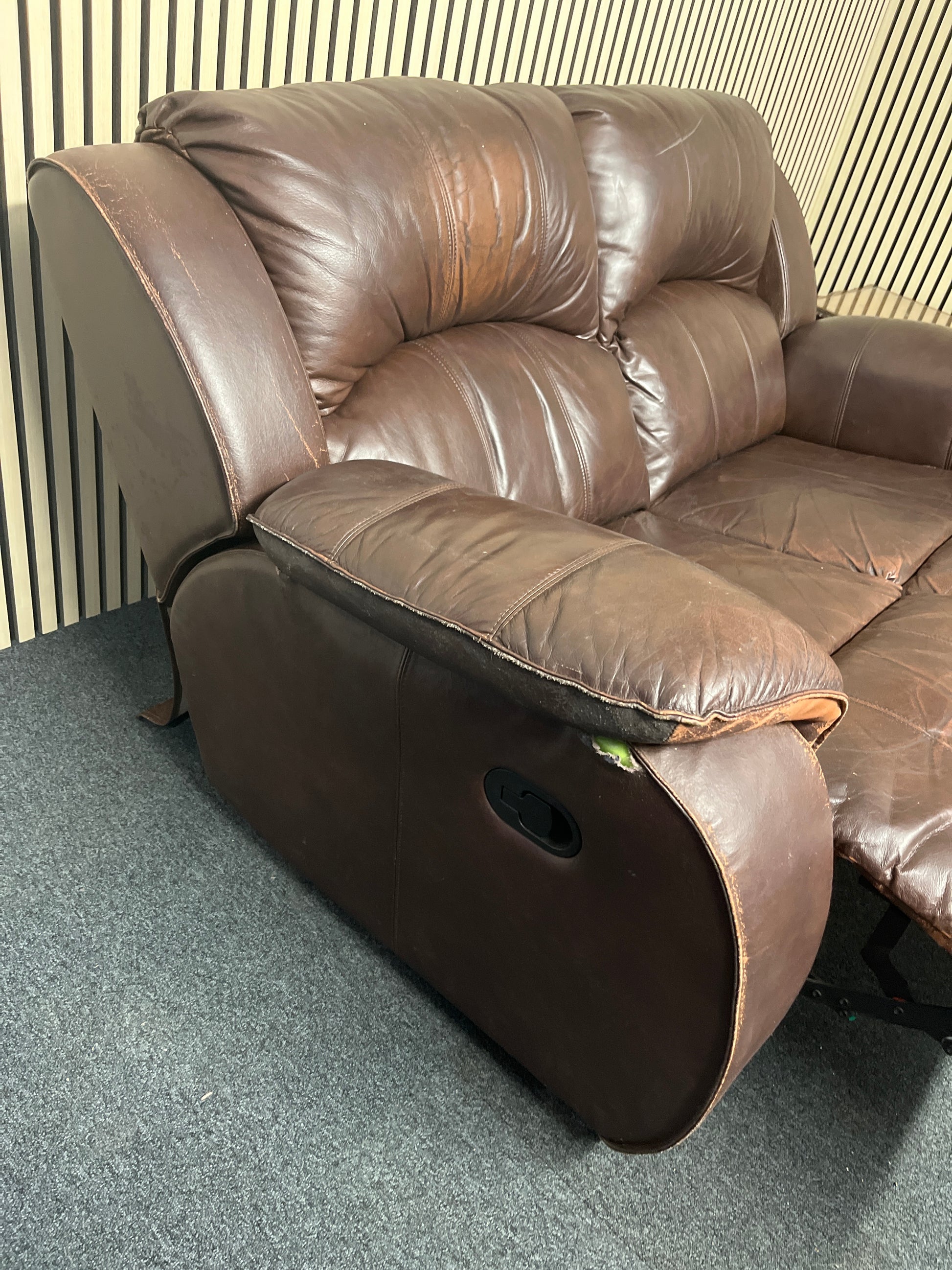 Brown leather reclining 2 seater sofa 2325