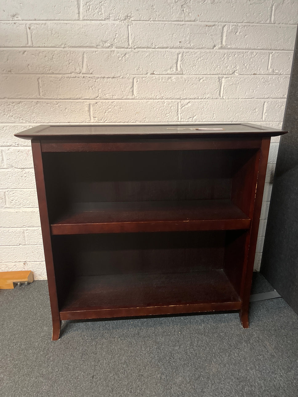 Low wenge dark wood stained open shelf unit with shelves 1000Wx950Hx390D 2225
