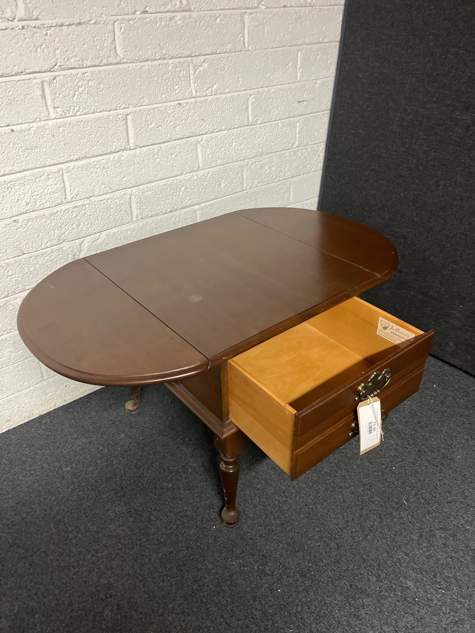 Low solid mahogany drop leaf table with drawer 2225