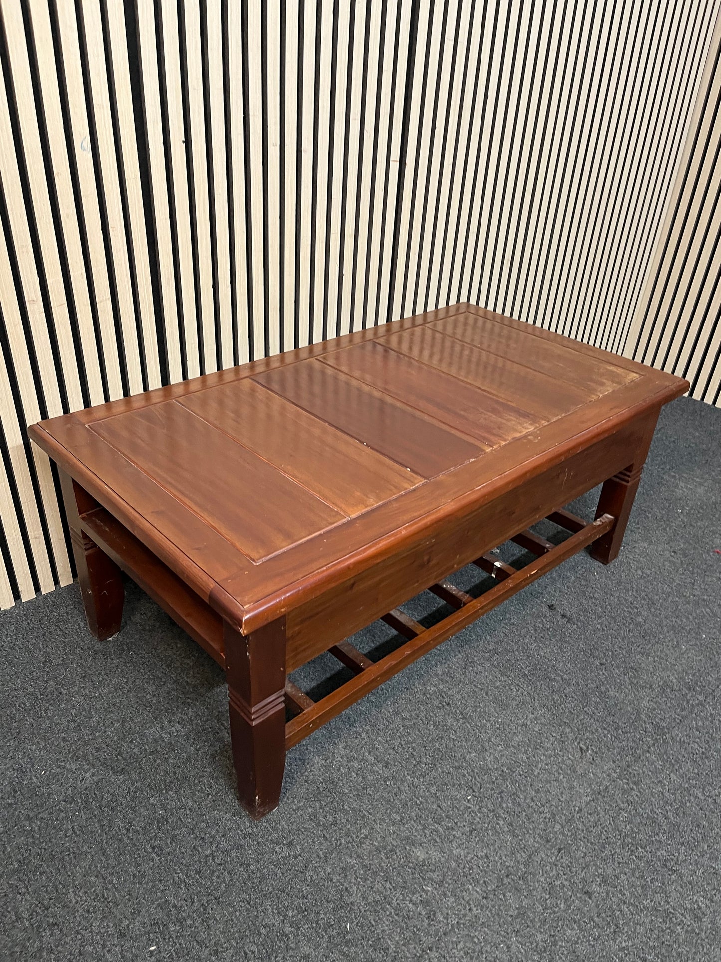 Solid teak large low rectangular coffee table with drawer (H 45 x W 110 x D 60 cm) 3126