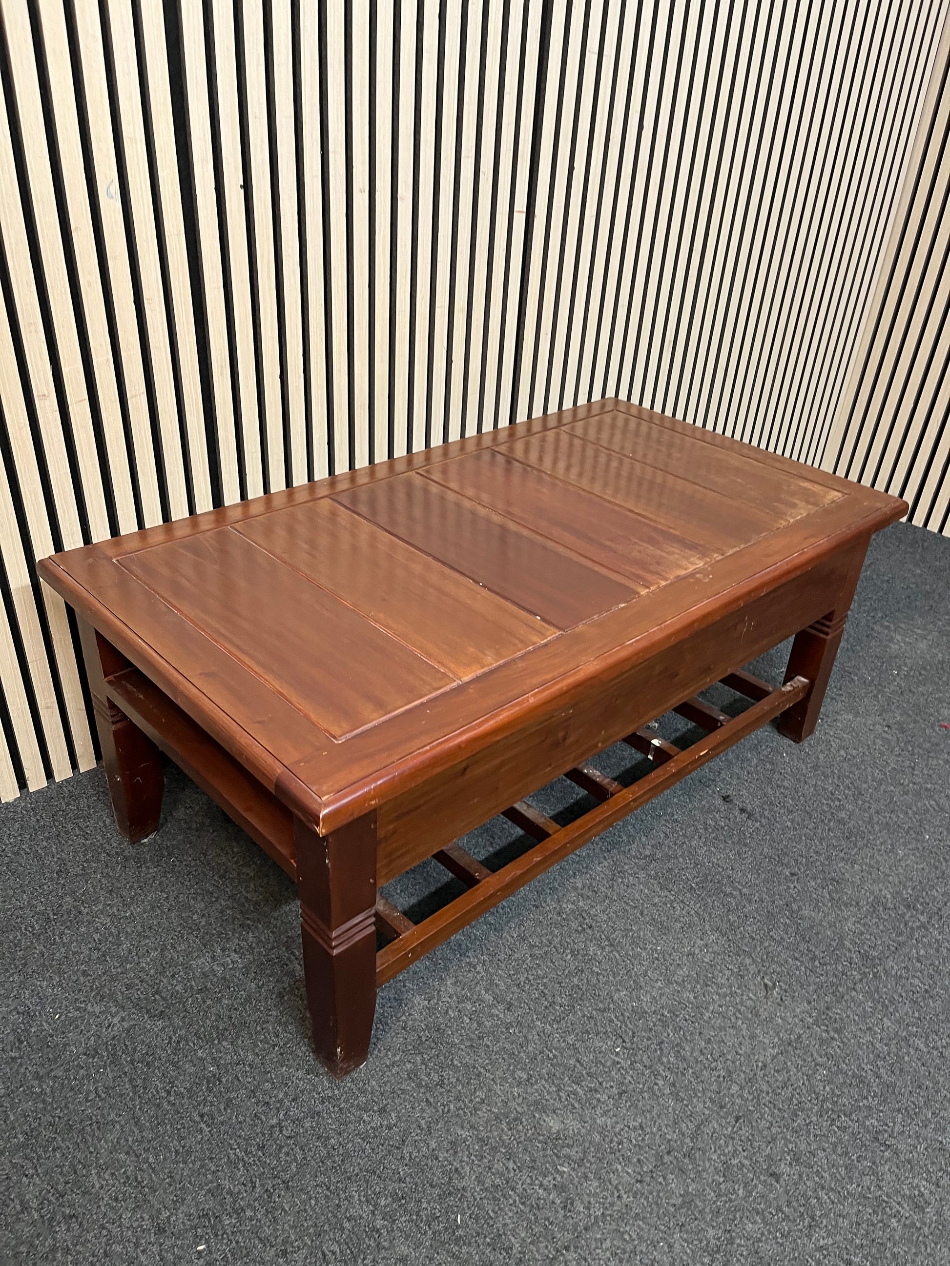 Solid teak large low rectangular coffee table with drawer (H 45 x W 110 x D 60 cm) 3126