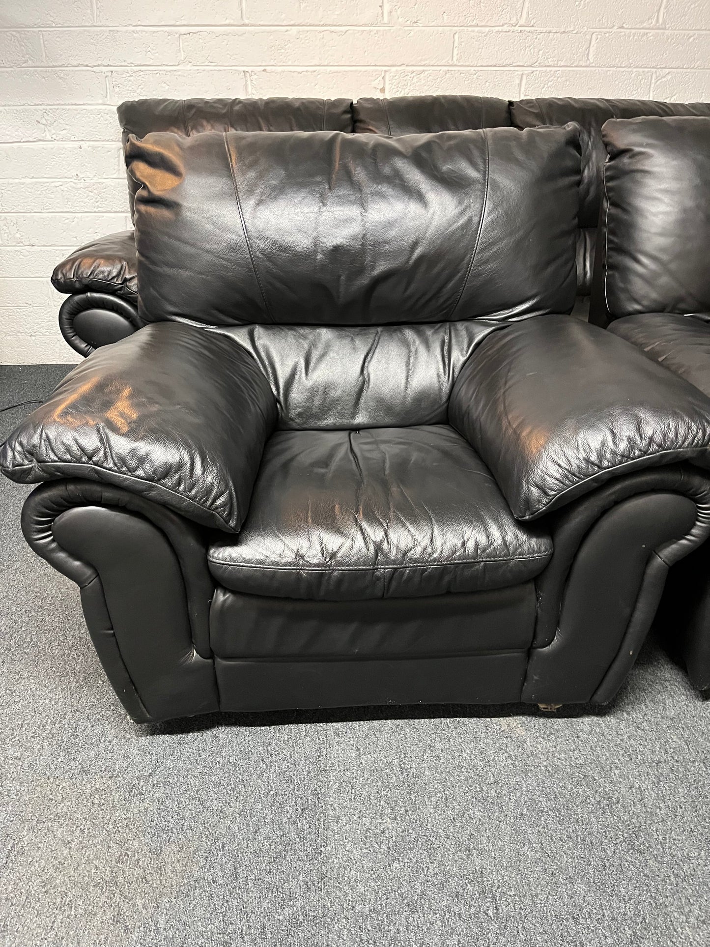 3+1+1 real black leather sofa suite 2225