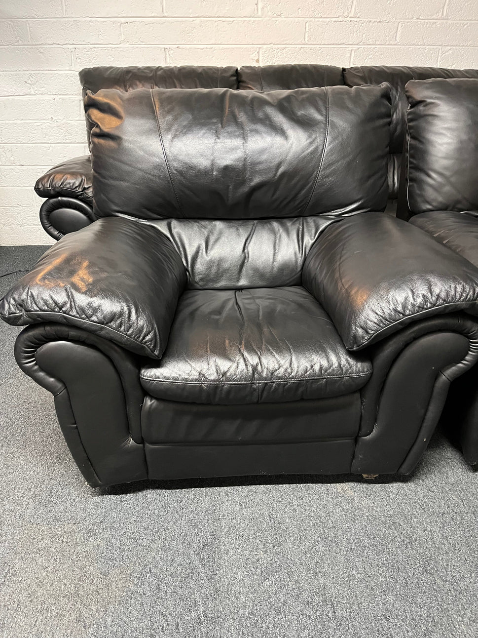 3+1+1 real black leather sofa suite 2225