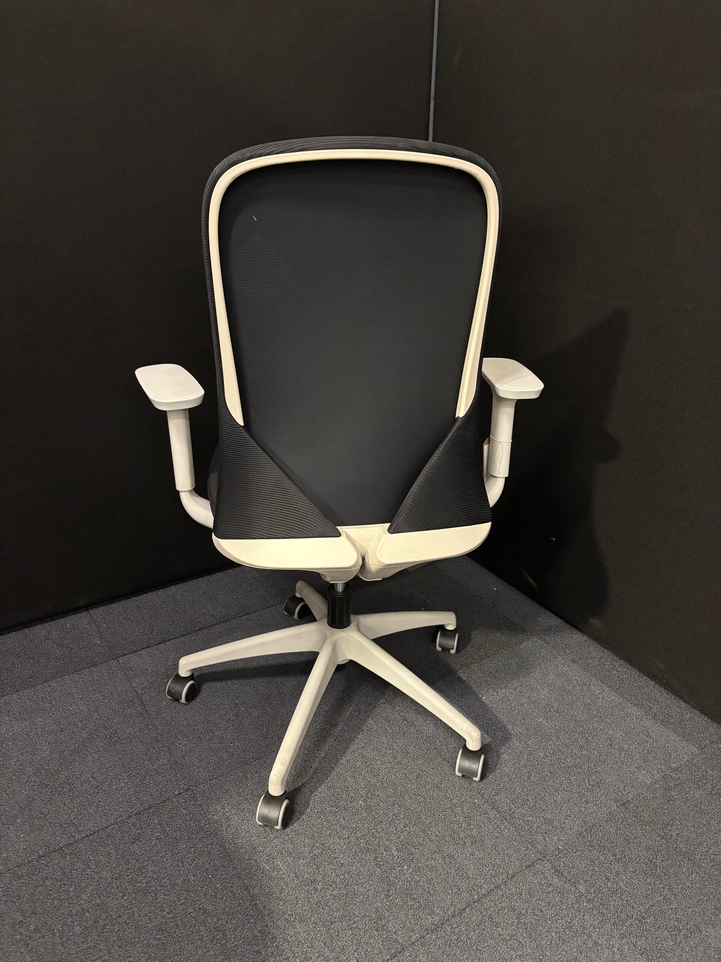Sway black mesh back adjustable operator chair with black fabric seat, grey frame and base, price inc vat