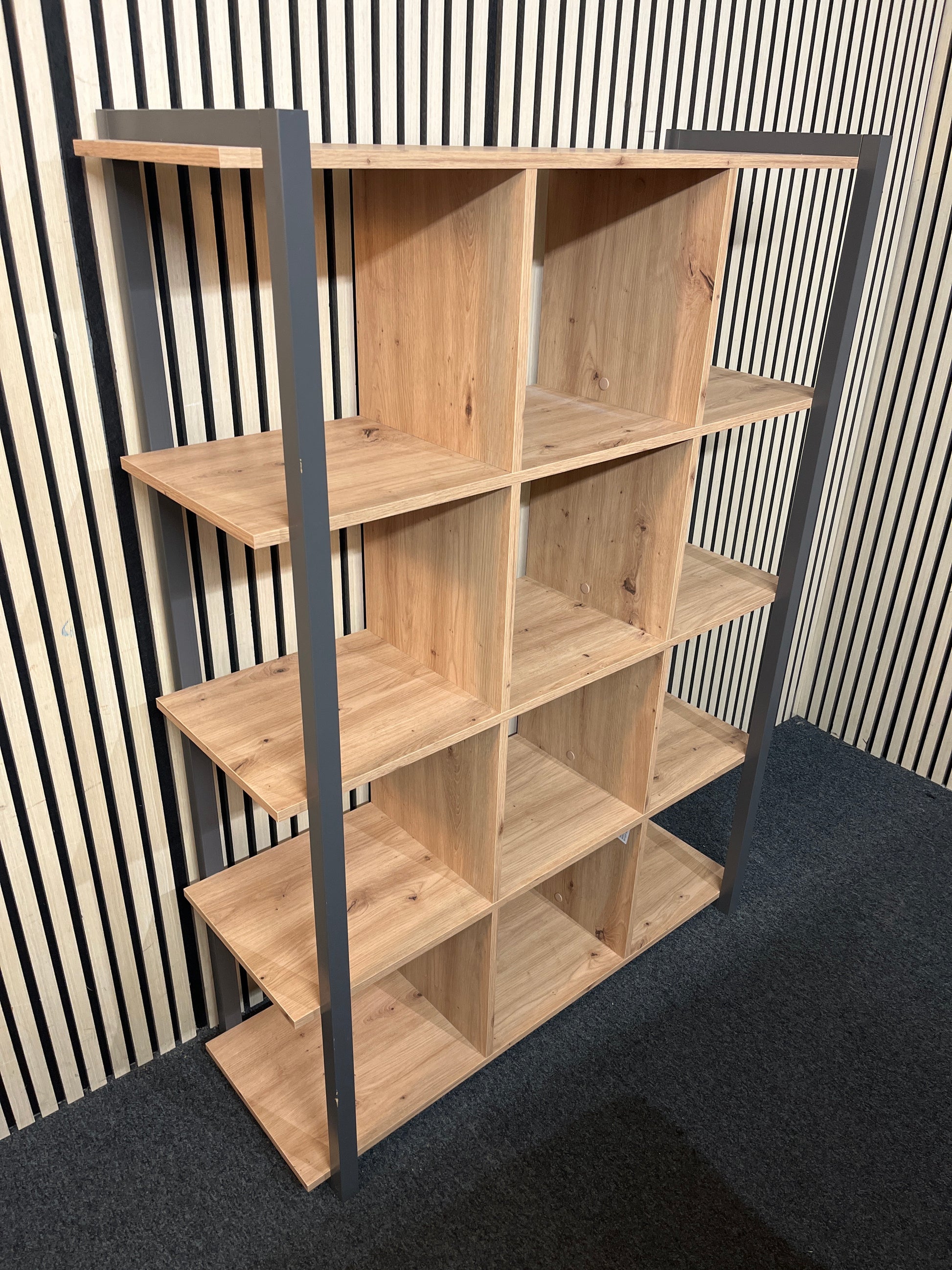 Oak Laminate Dark Metal Framed Open Bookcase (H 146 x W 100 x D 39 cm) 1126