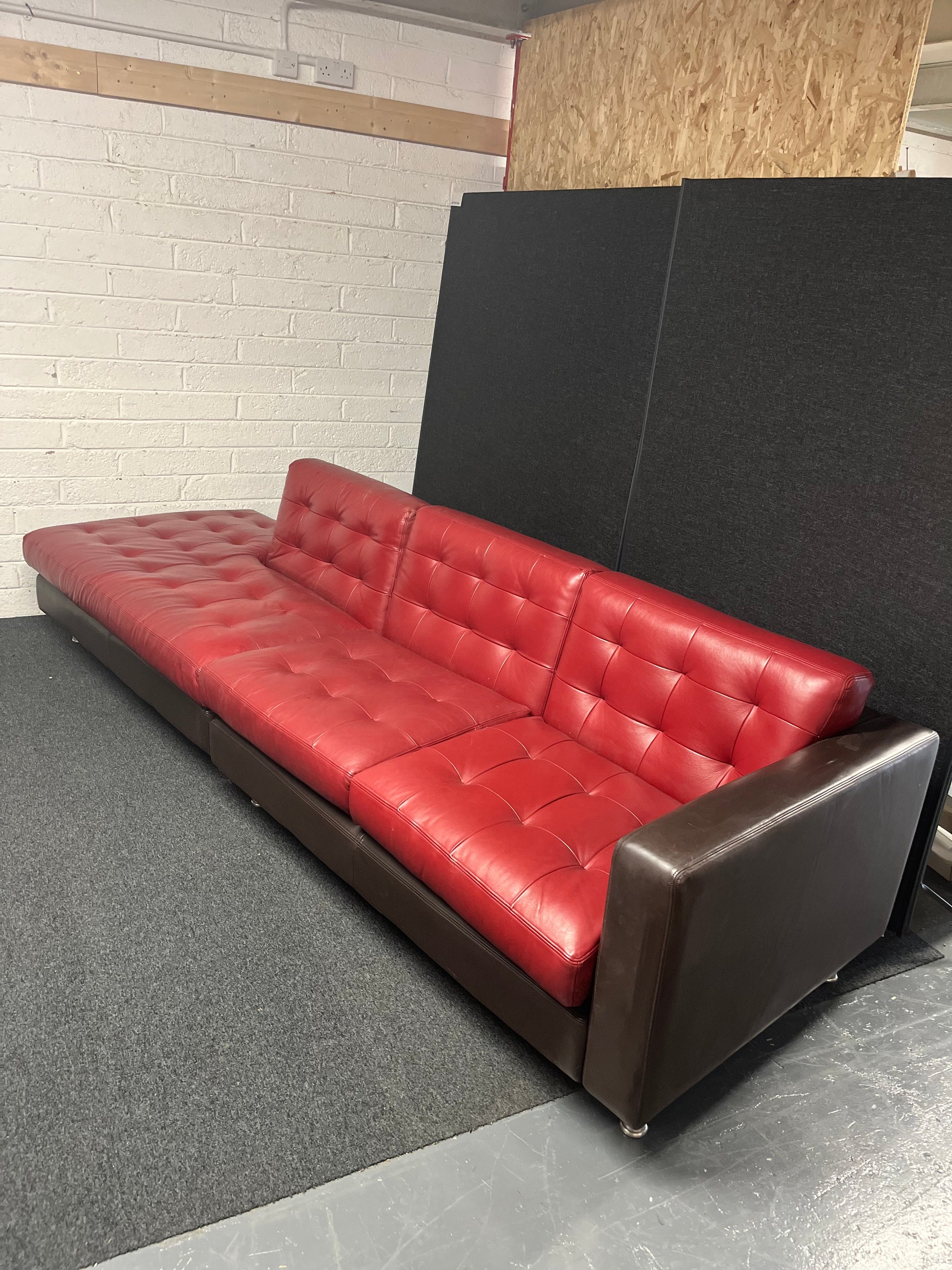 Large Wine and dark brown REAL leather corner sofa suite (W 3100 x D 950 x Seat height 450 mm) 1225