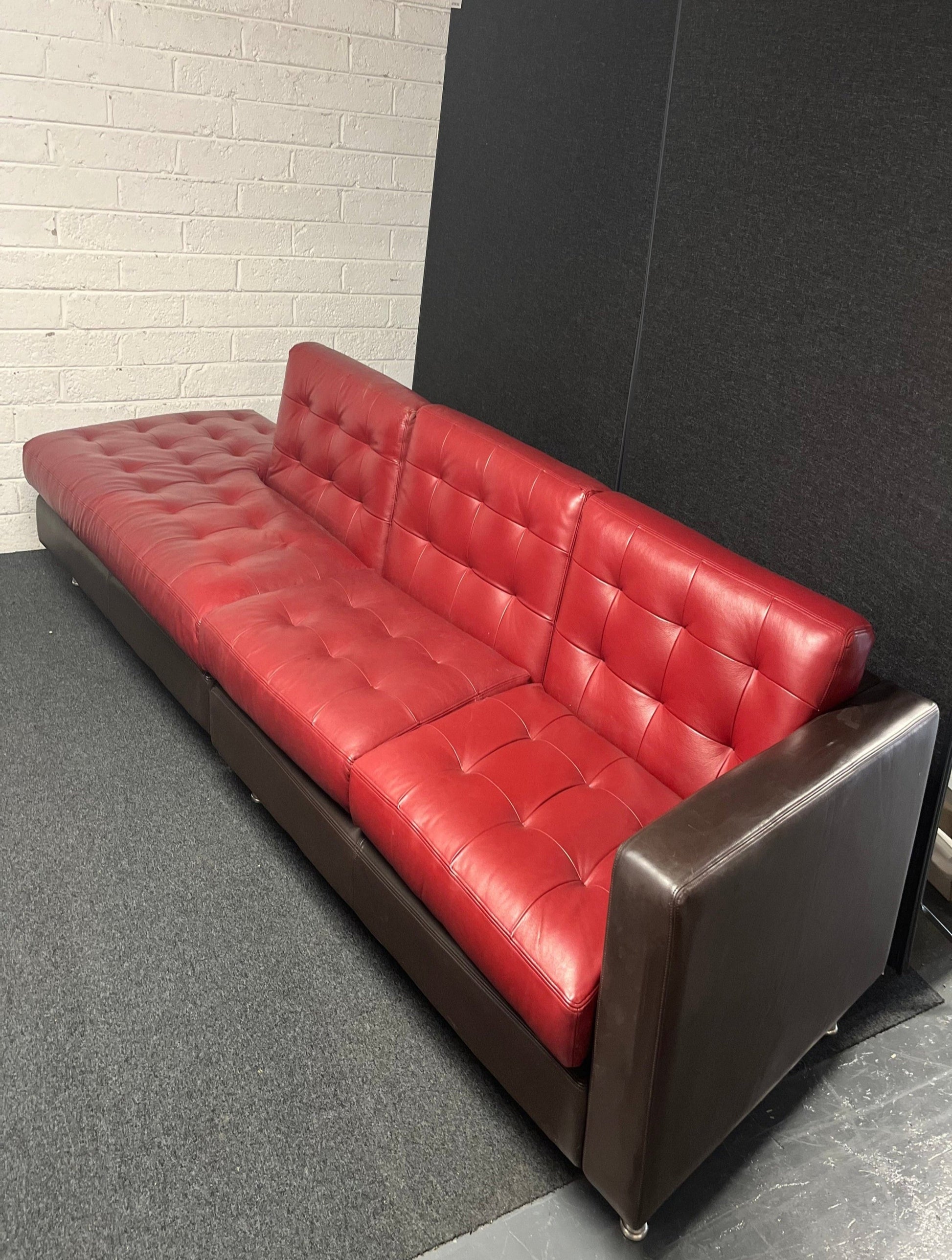 Large Wine and dark brown REAL leather corner sofa suite (W 3100 x D 950 x Seat height 450 mm) 1225