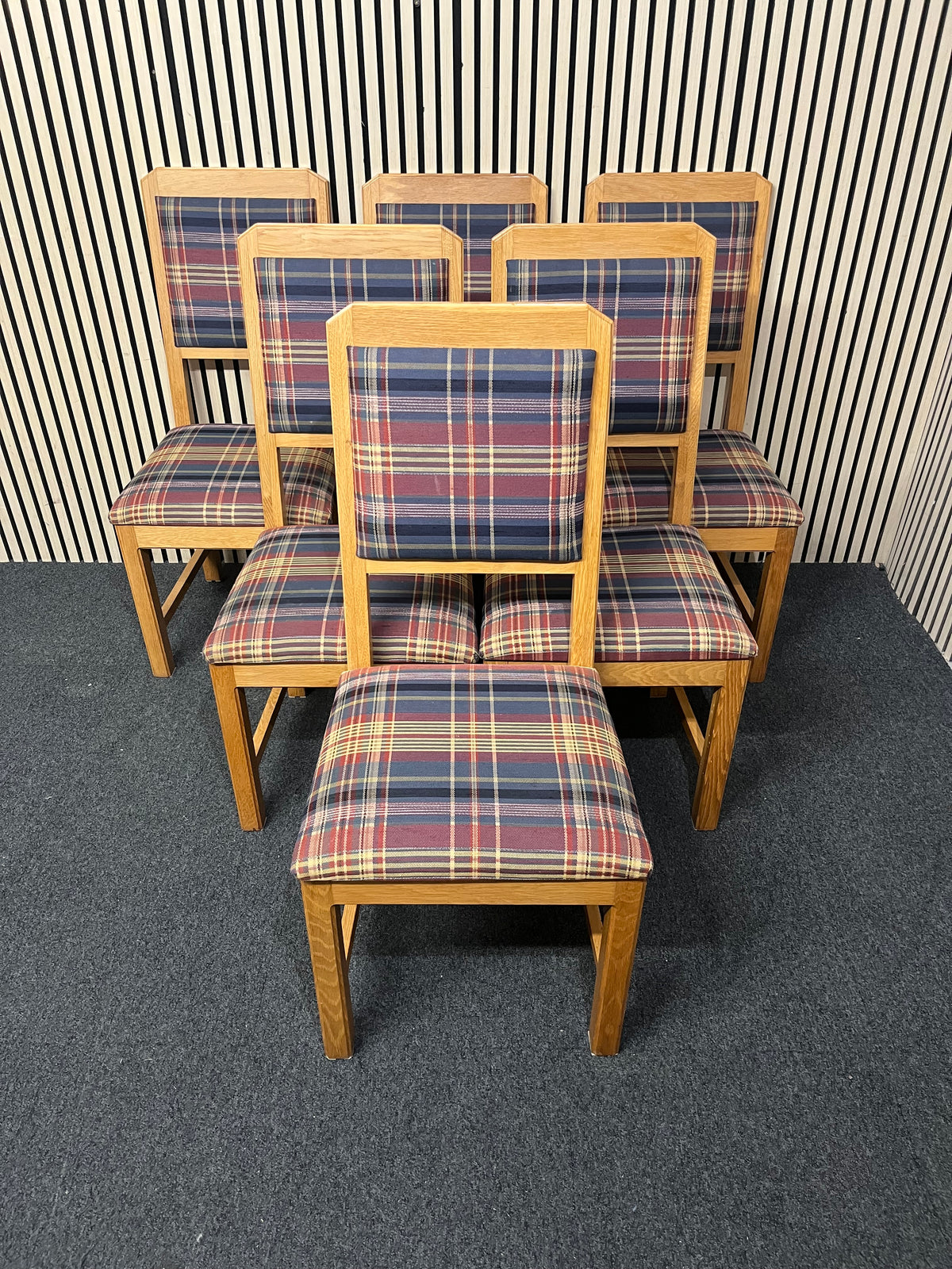 Tartan fabric oak framed dining chair (SET OF 6)  44285A
