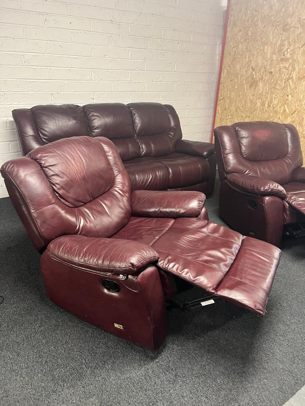 3+1+1 dark brown real leather suite with reclining armchairs 3225