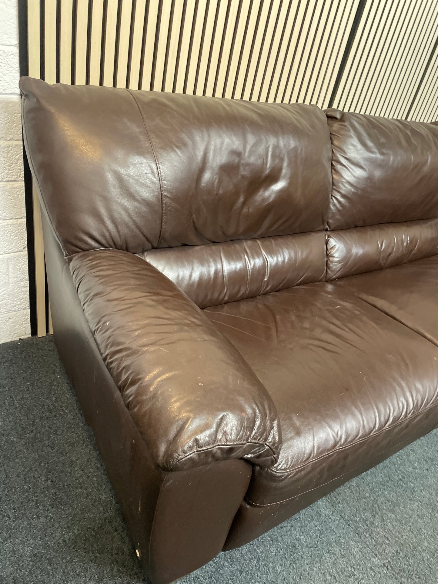 Large Brown Leather Corner Sofa with Poof and Single Armchair included 3126