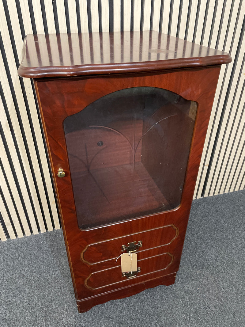 Mahogany 1 glass door 2 drawer small storage unit (H 102 x W 50 x D 50 cm)  44534