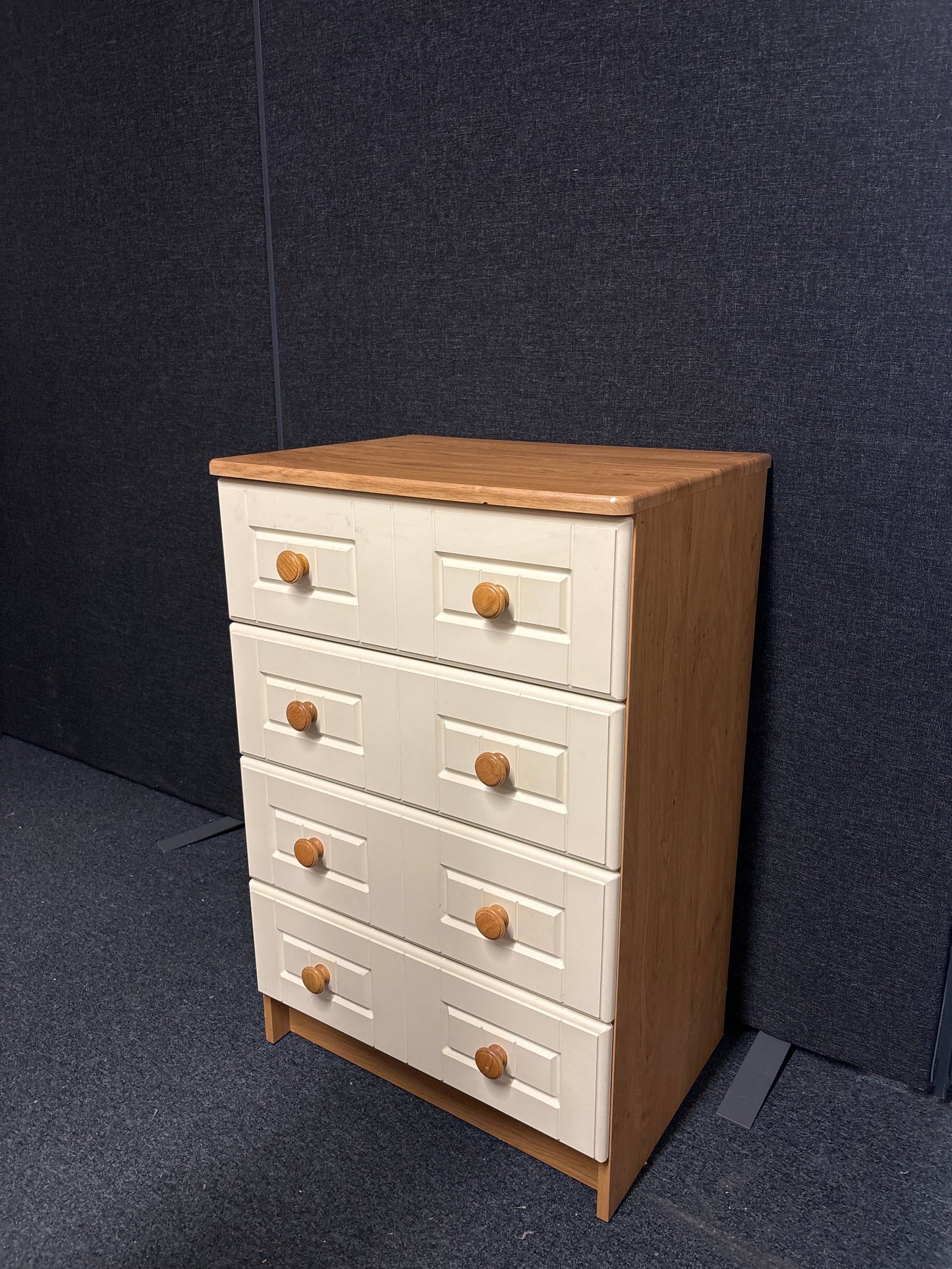 MDF framed oak laminate carcass cream painted tall 5 drawer chest 1130Hx600Wx450D 1225