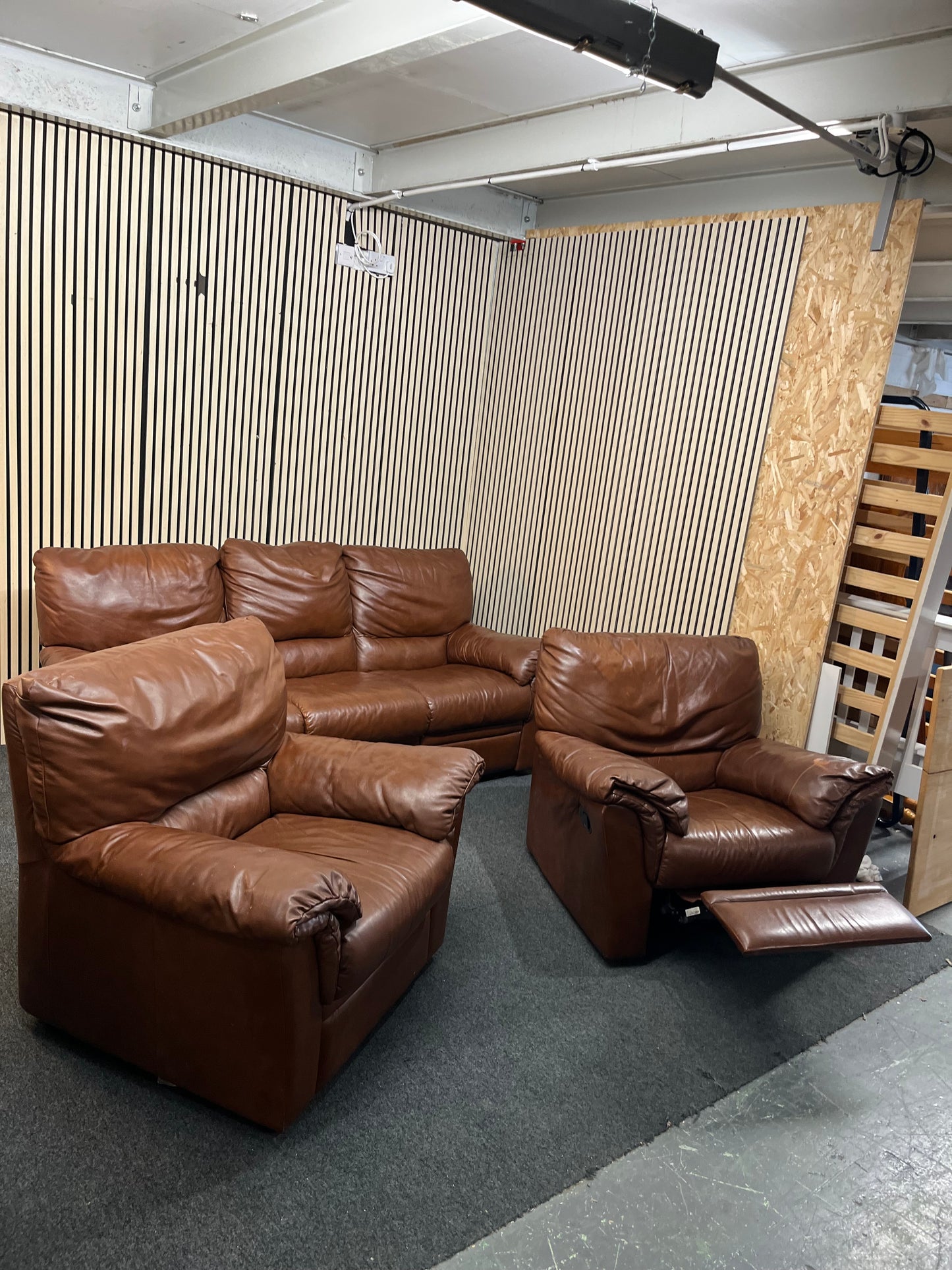 3+1+1 Brown Leather reclining sofa suite   3126