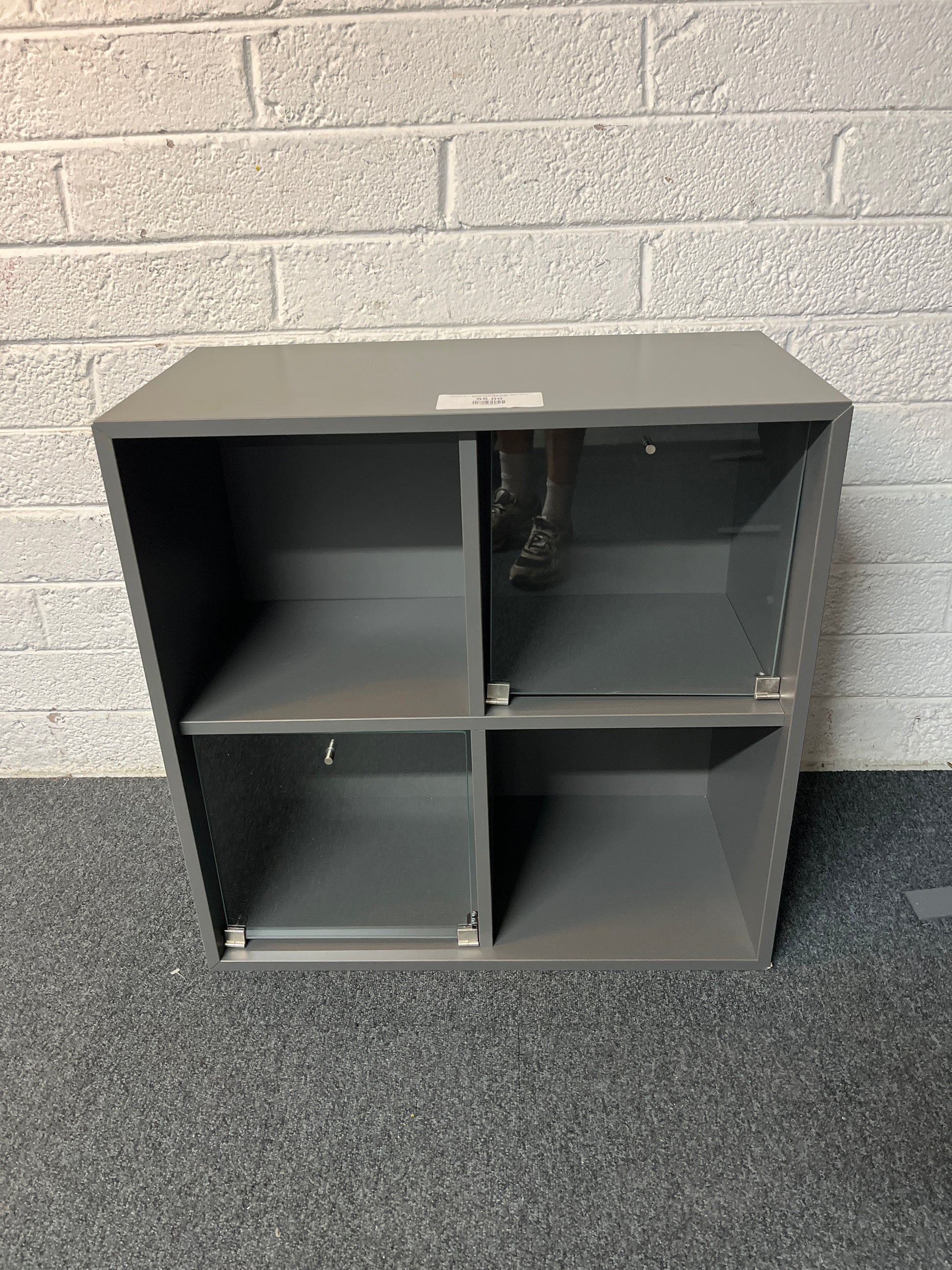 Tall Eket grey laminate 4 shelf with two glass doors 700Wx700Hx350D 2225