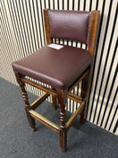 Switch Solid dark wood stained tall bar stool with backs with brass footplates and dark wine vinyl seat and back (Seat Height 78 cm)  44238 3 image