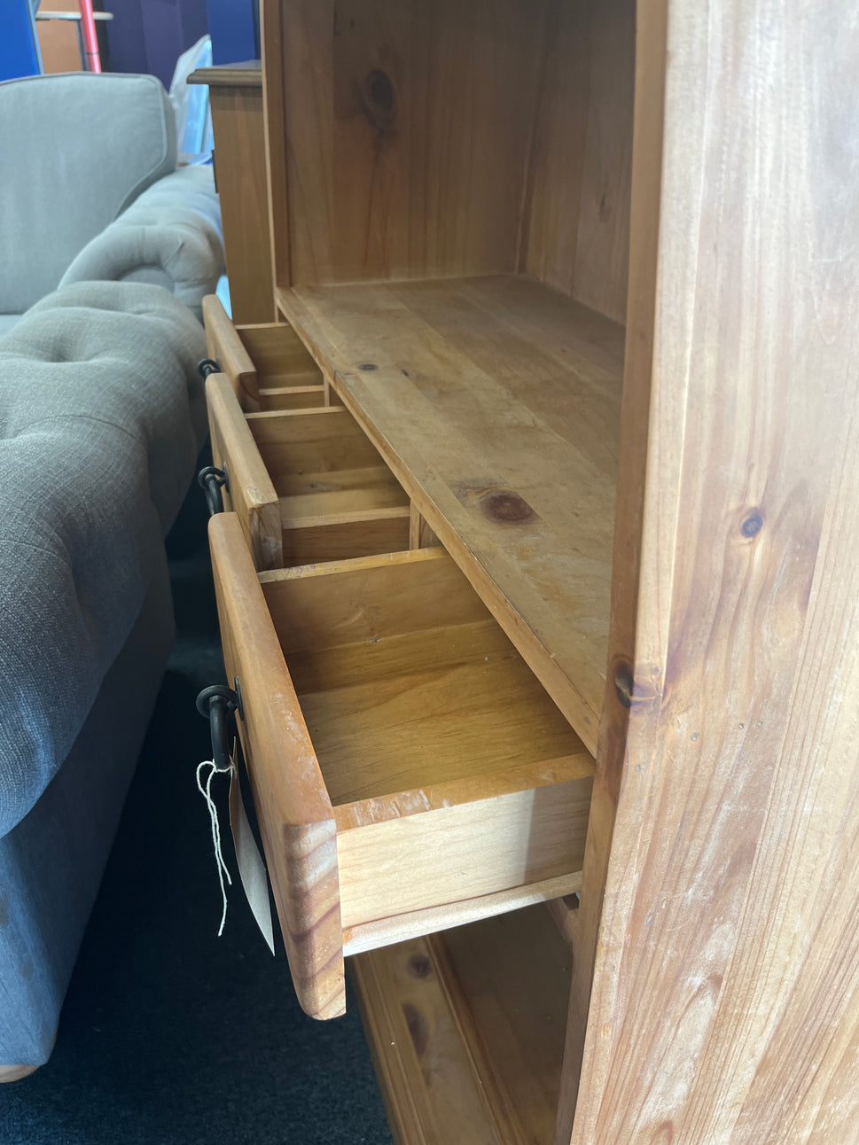 Solid pine framed boat shaped bookcase with drawers (H 2100 x W 830 x D 350 mm) 1225